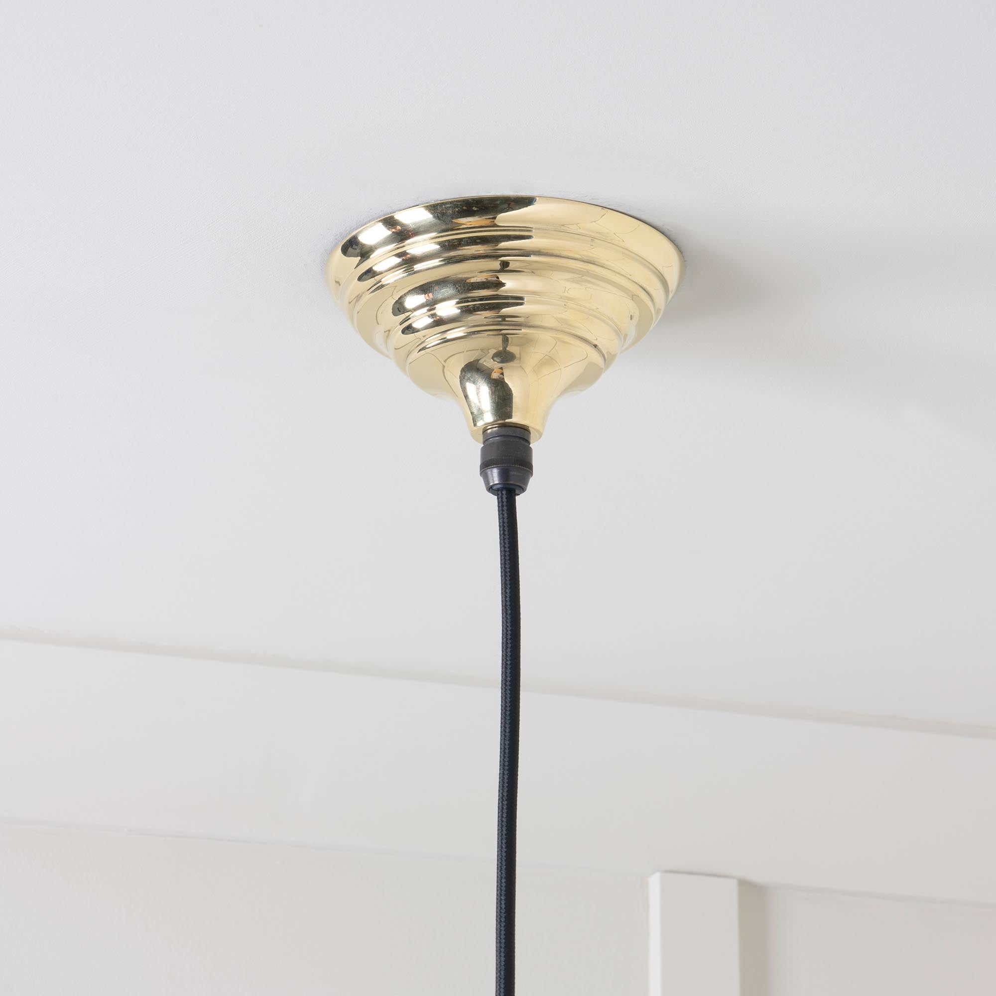 Smooth Brass Hockley Pendant Light , close up view of fitting and cable.