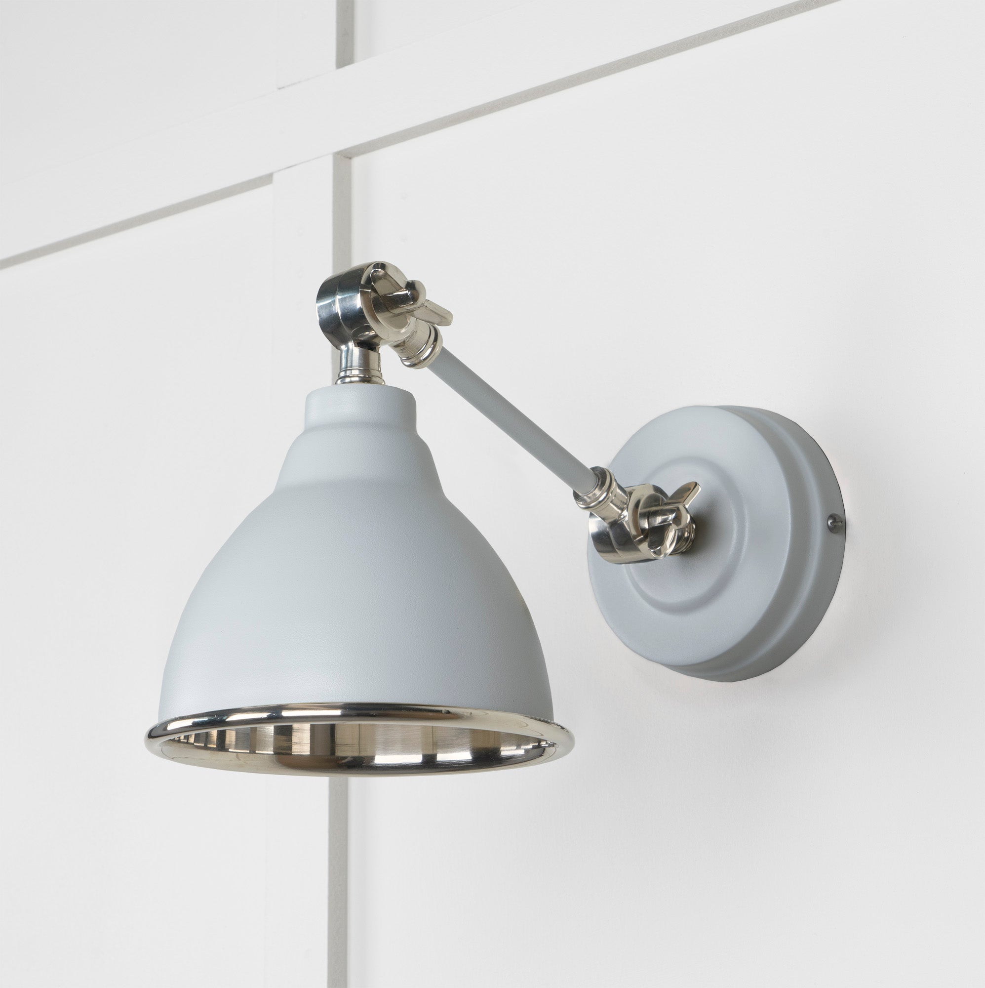 Smooth Nickel Brindley Wall Light Birch, Front Side.