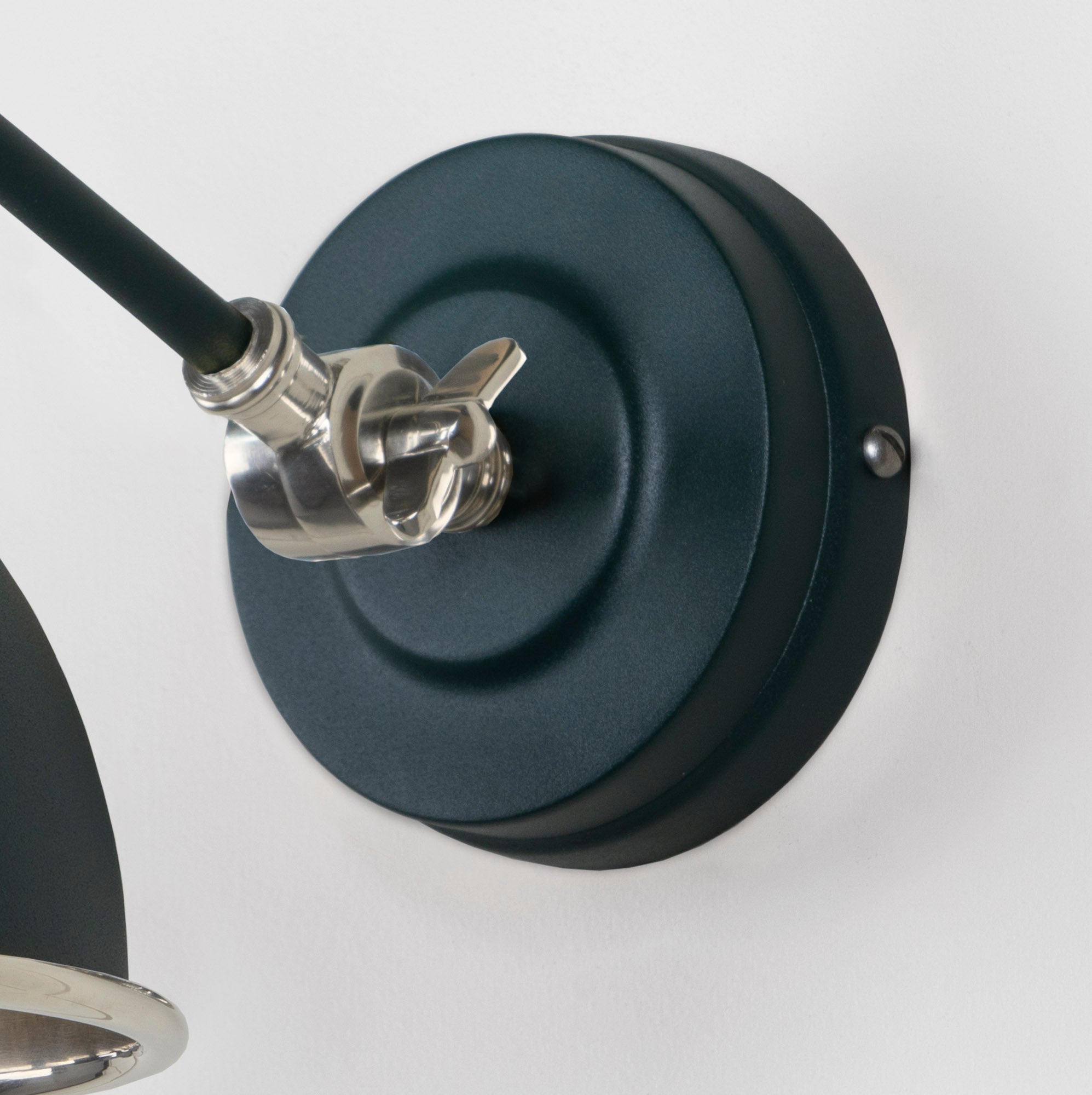 Smooth Nickel Brindley Wall Light Dingle, close up view of fitting and cable.