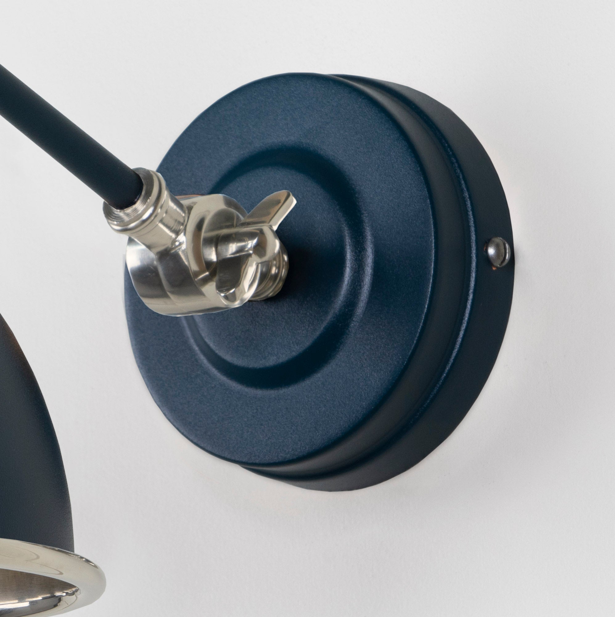 Smooth Nickel Brindley Wall Light Dusk, close up view of fitting and cable.
