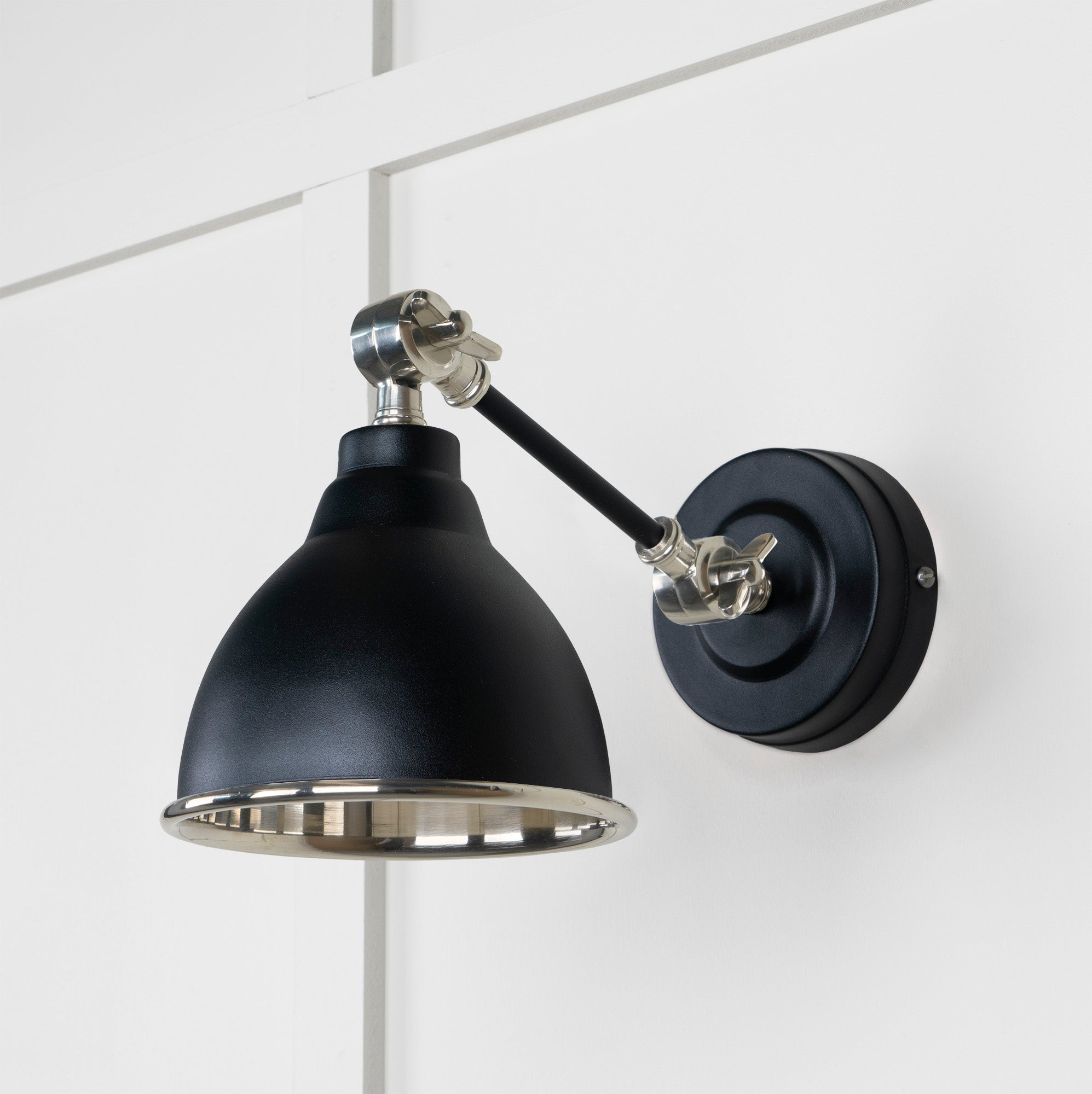 Smooth Nickel Brindley Wall Light Elan Black, Front Side.