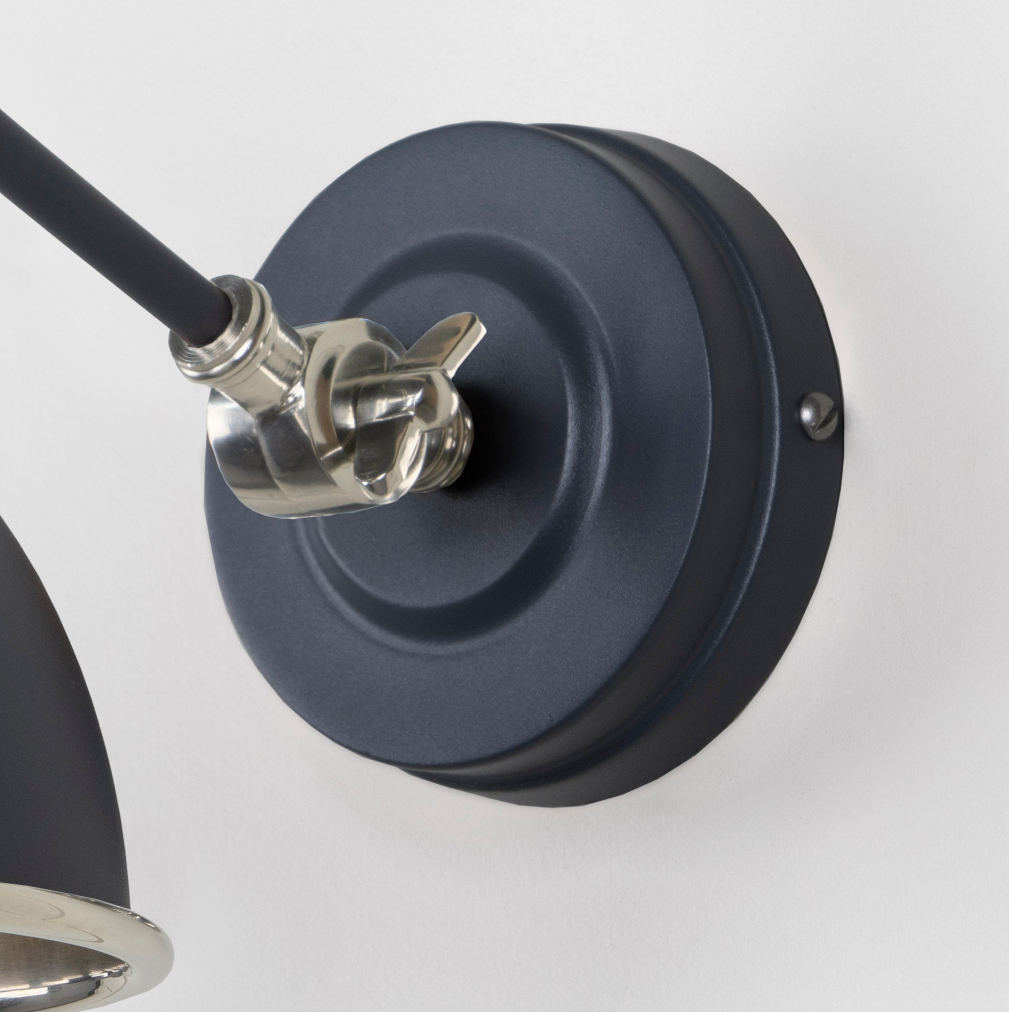 Smooth Nickel Brindley Wall Light Slate, close up view of fitting and cable.