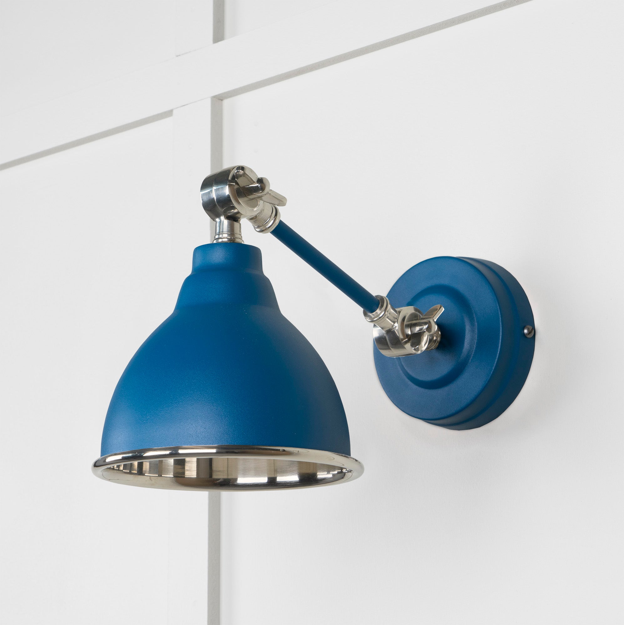 Smooth Nickel Brindley Wall Light Upstream, Front Side.