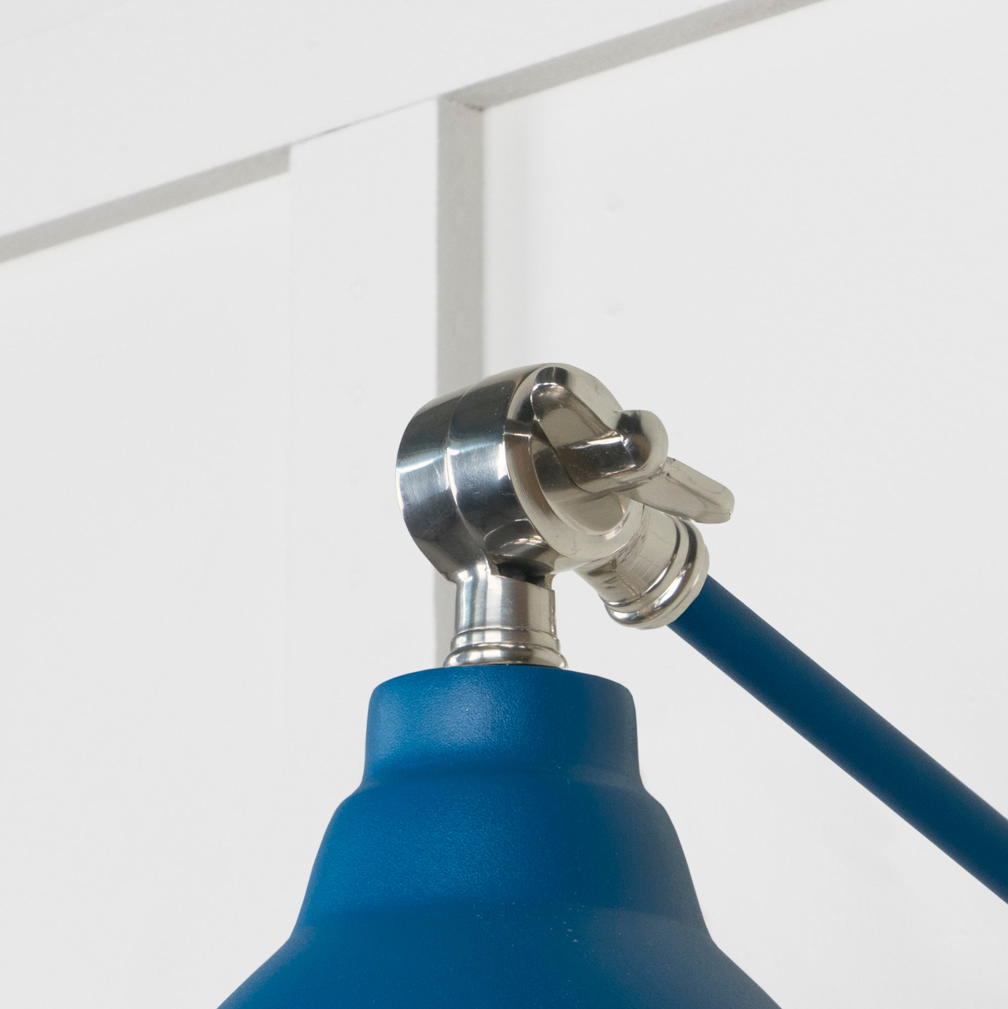 Smooth Nickel Brindley Wall Light Upstream, Detailed close up view of pendant.