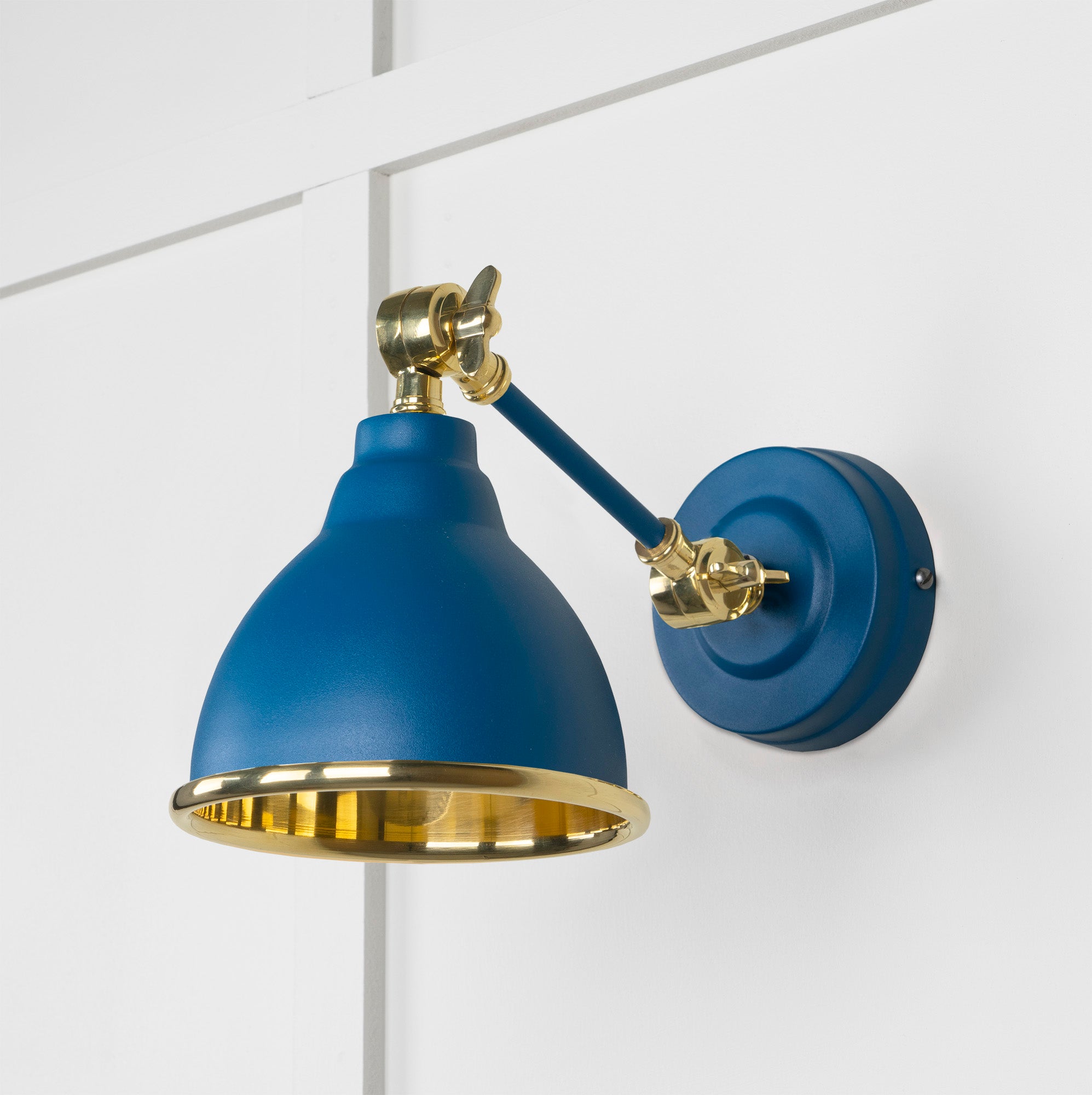 Smooth Brass Brindley Wall Light Upstream, Front Side.