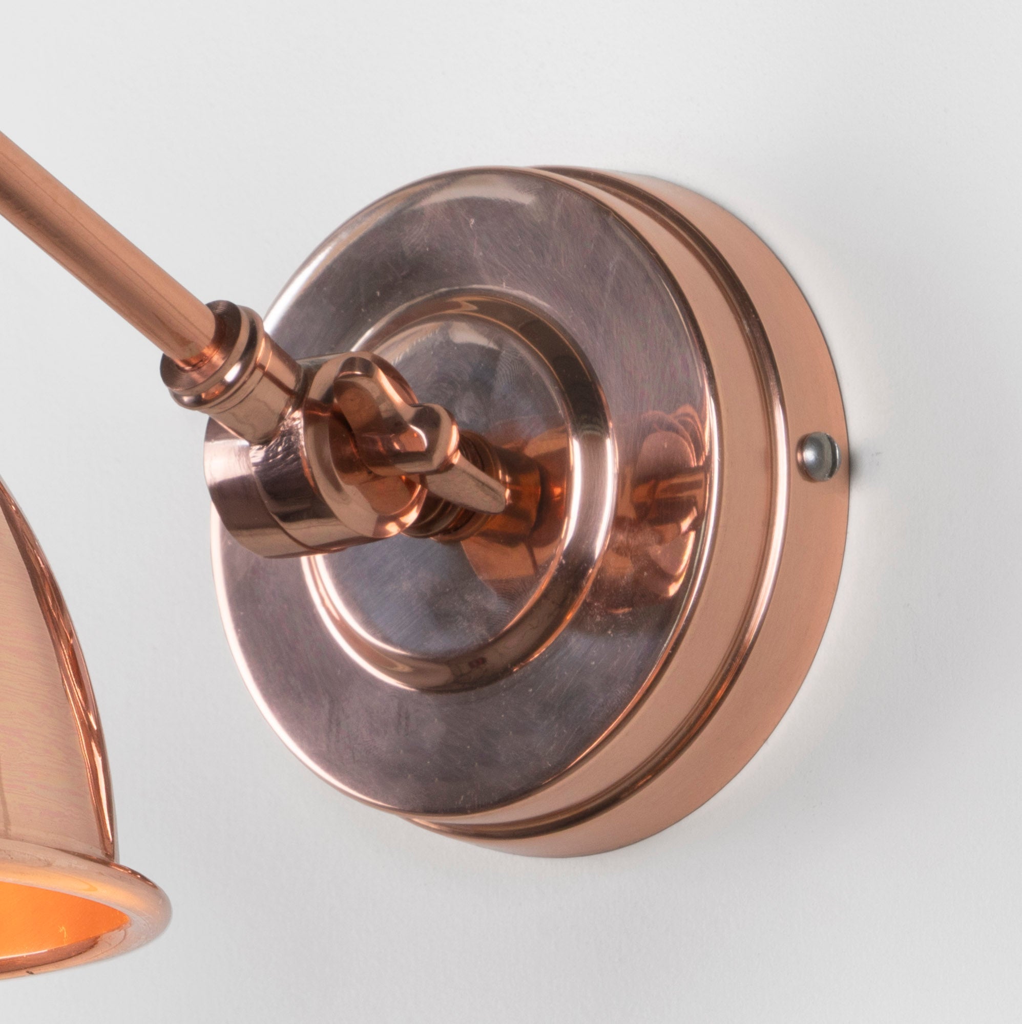 Hammered Copper Brindley Wall Light , close up view of fitting and cable.