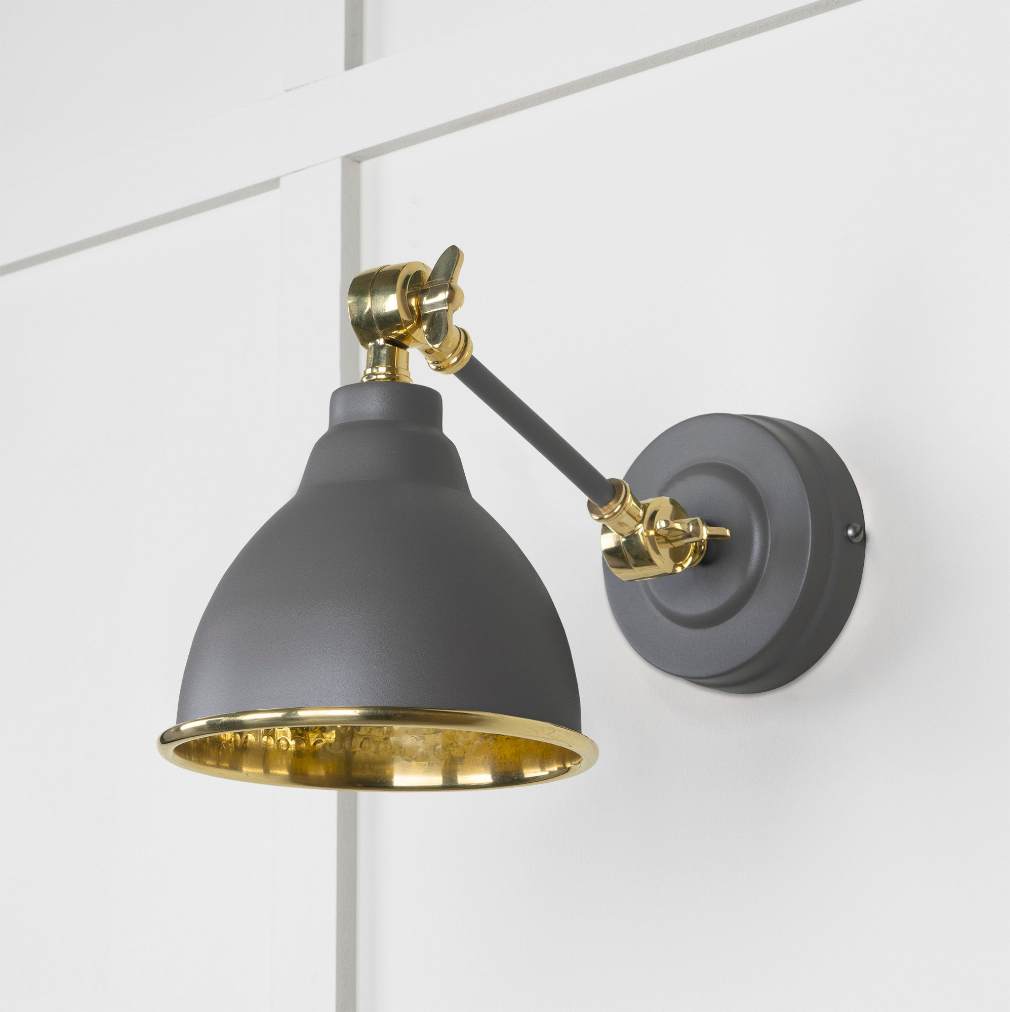 Hammered Brass Brindley Wall Light Bluff, Front Side.