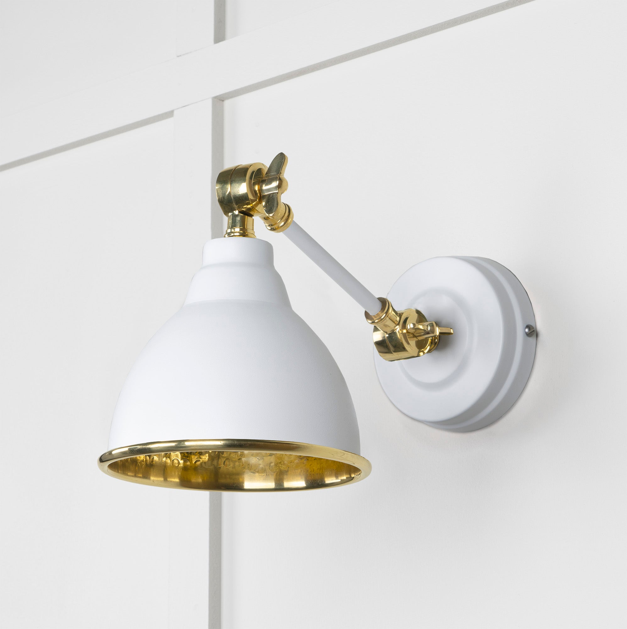 Hammered Brass Brindley Wall Light Flock, Front Side.