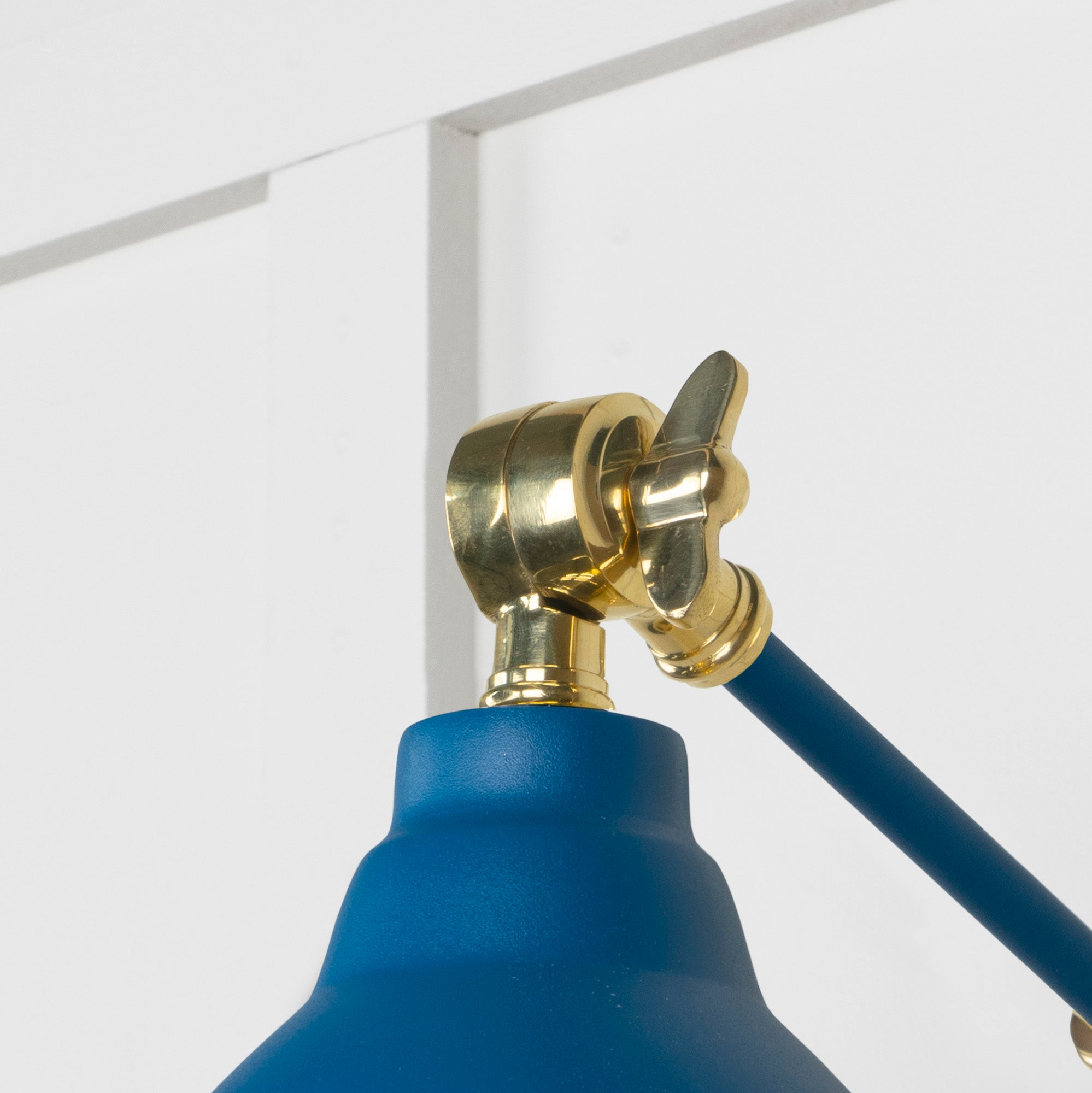 Hammered Brass Brindley Wall Light Upstream, Detailed close up view of pendant.