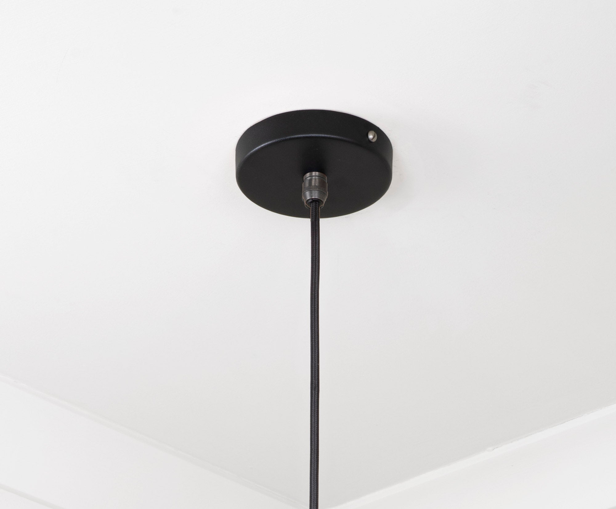 Smooth Copper Frankley Pendant Light Elan Black, close up view of fitting and cable.