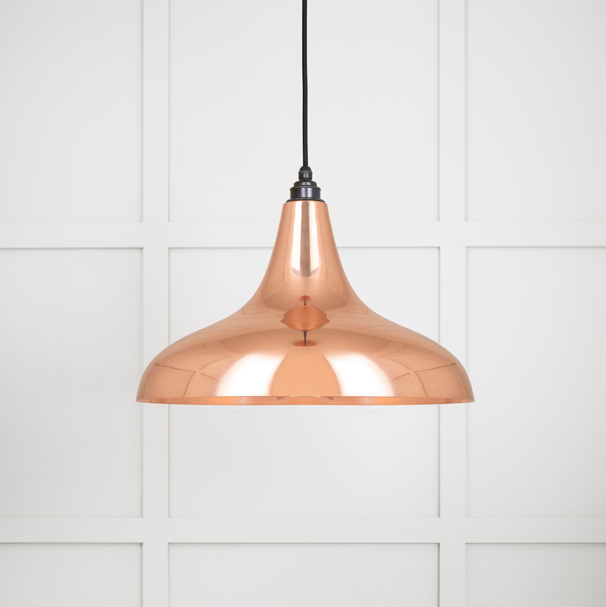 Smooth Copper Frankley Pendant Light , Front Side with light on.