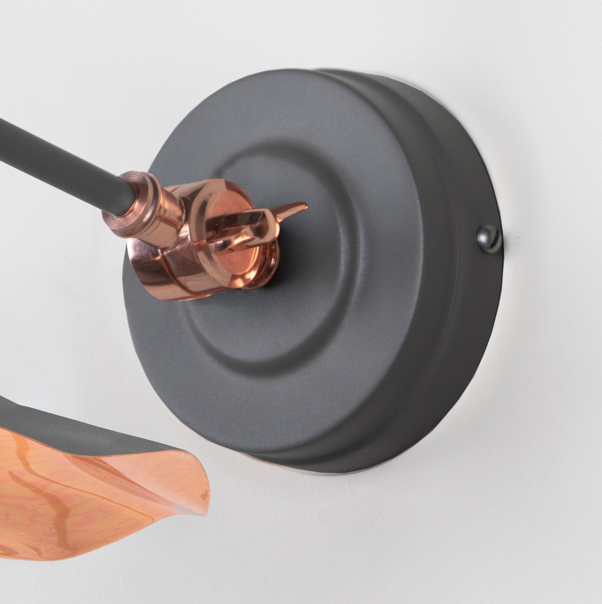 Smooth Copper Flora Wall Light Bluff, close up view of fitting and cable.