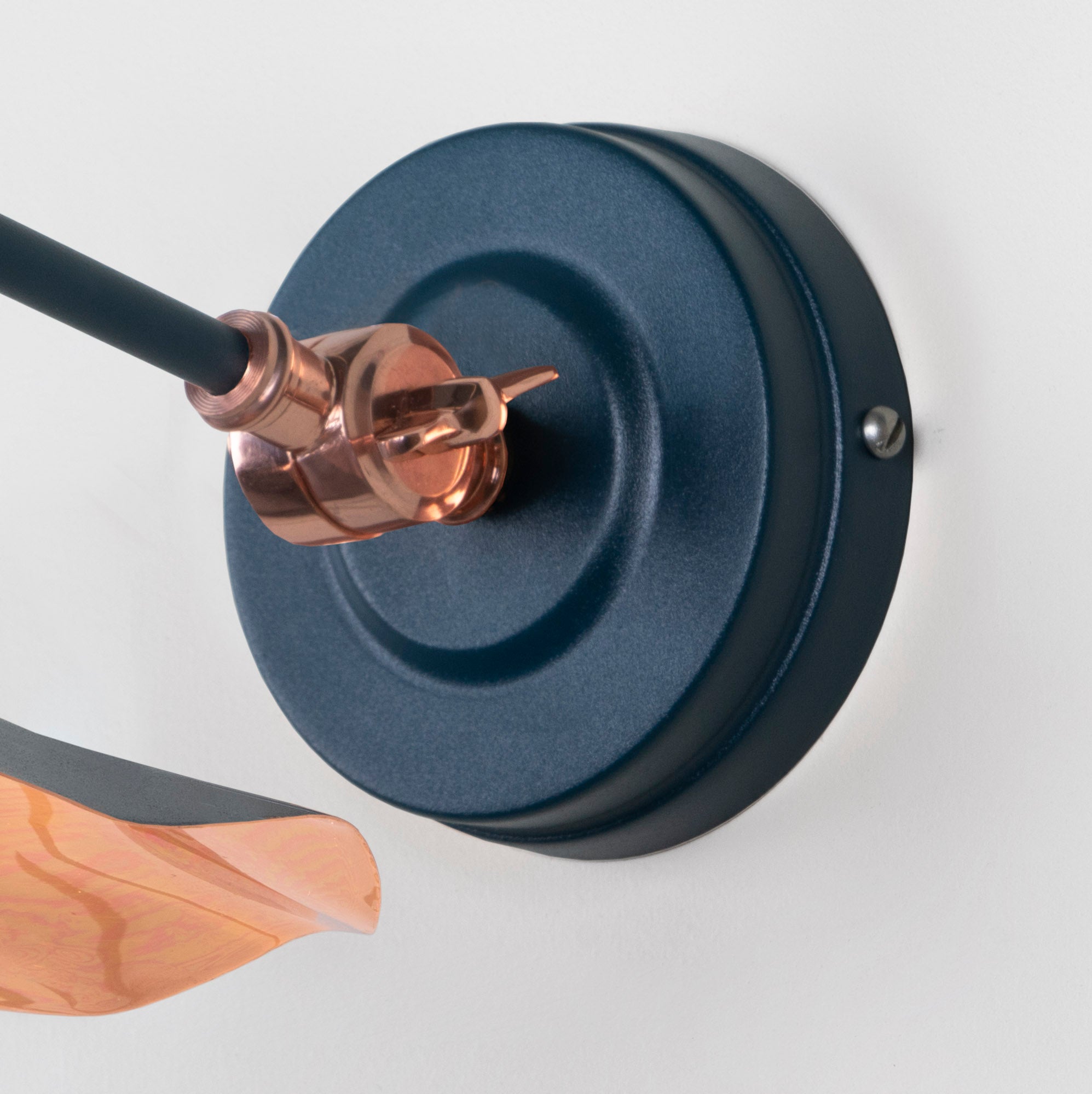 Smooth Copper Flora Wall Light Dusk, close up view of fitting and cable.