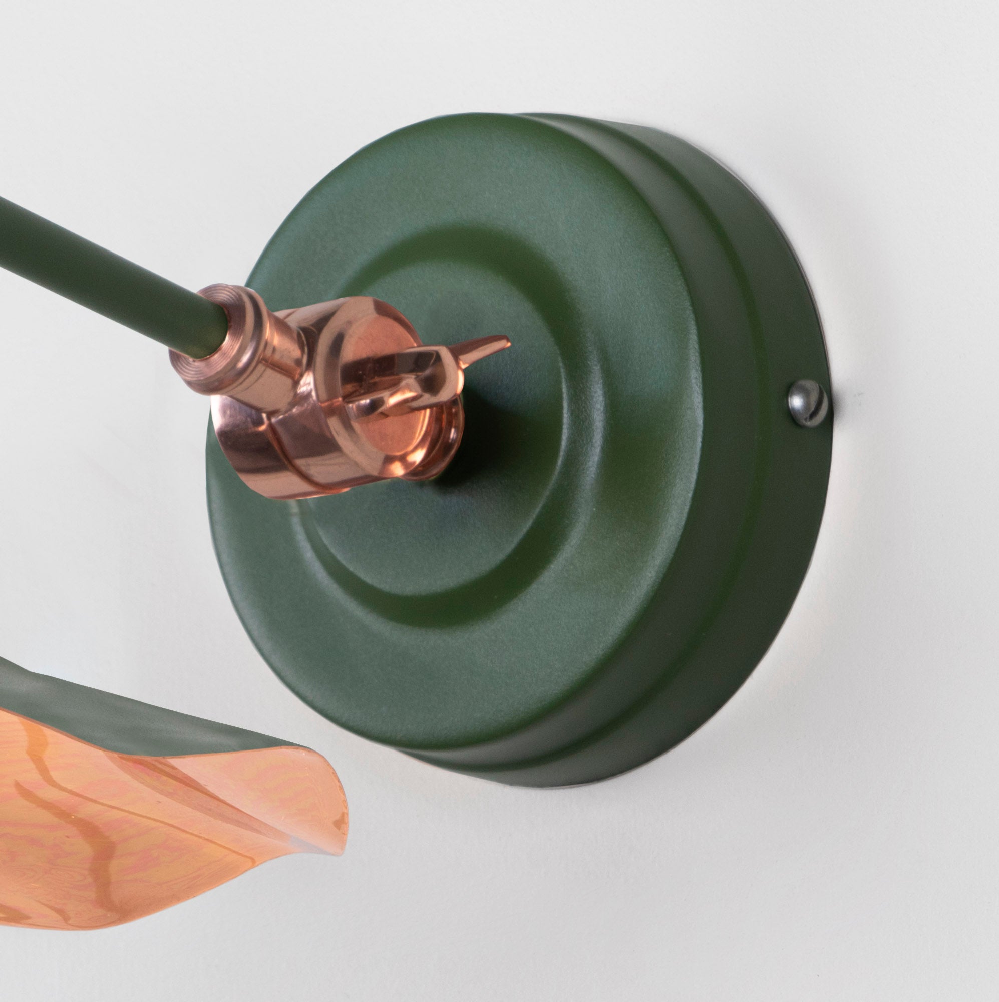 Smooth Copper Flora Wall Light Heath, close up view of fitting and cable.
