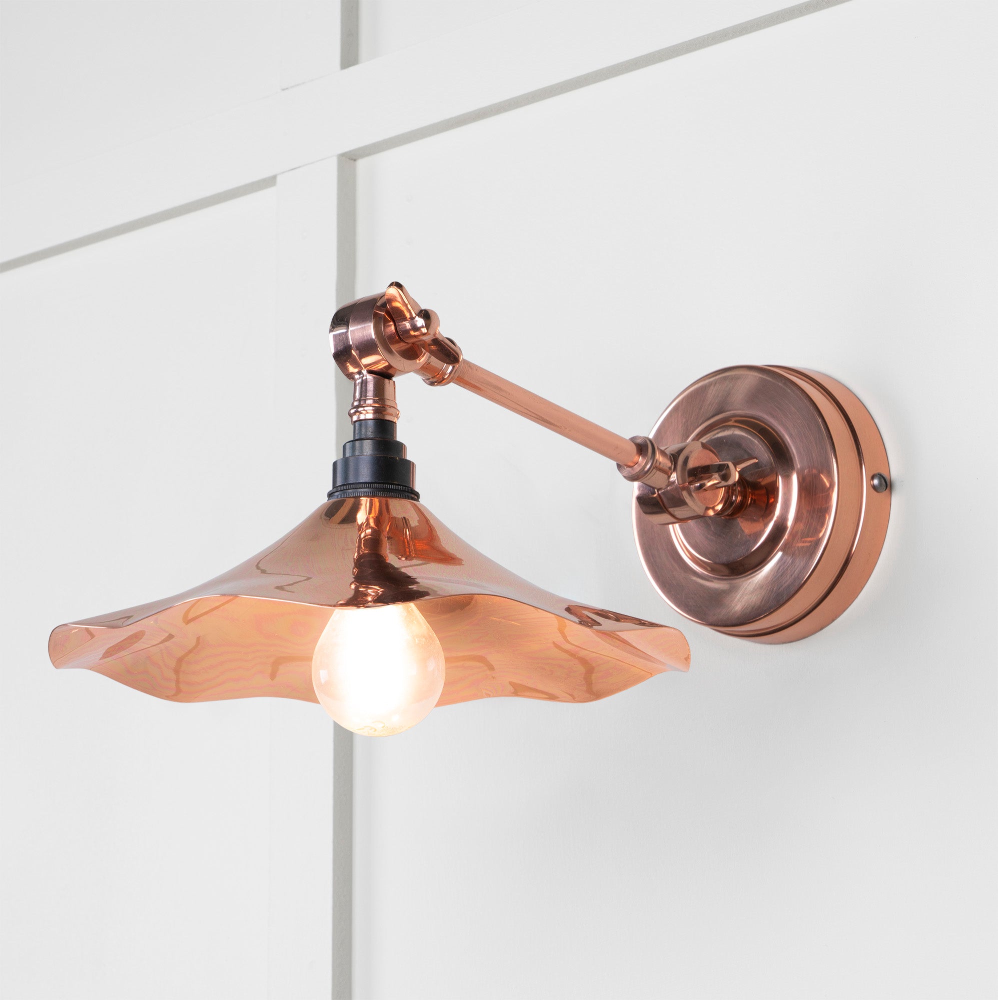 Smooth Copper Flora Wall Light , Front Side with light on.