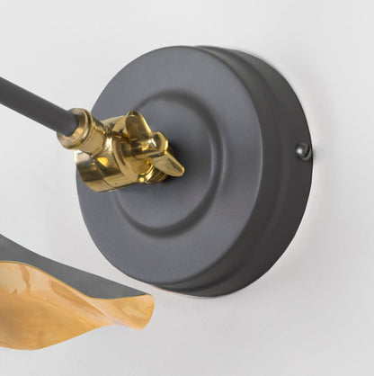 Smooth Brass Flora Wall Light Bluff, close up view of fitting and cable.