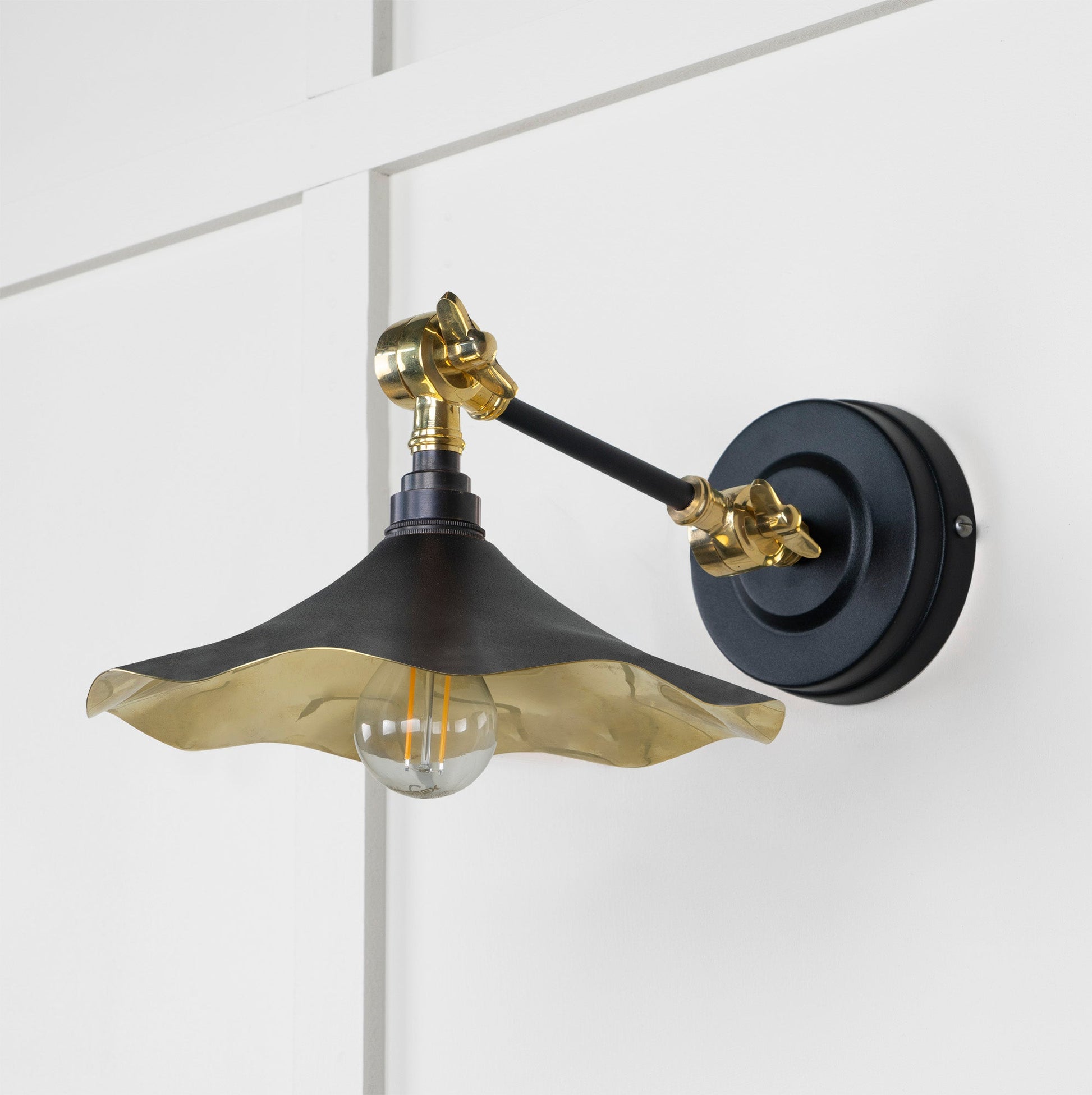 Smooth Brass Flora Wall Light Elan Black, Front Side.