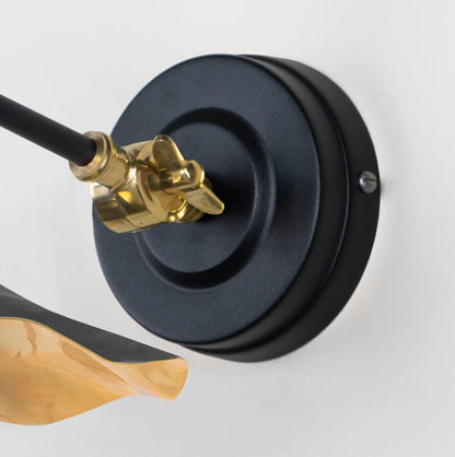 Smooth Brass Flora Wall Light Elan Black, close up view of fitting and cable.