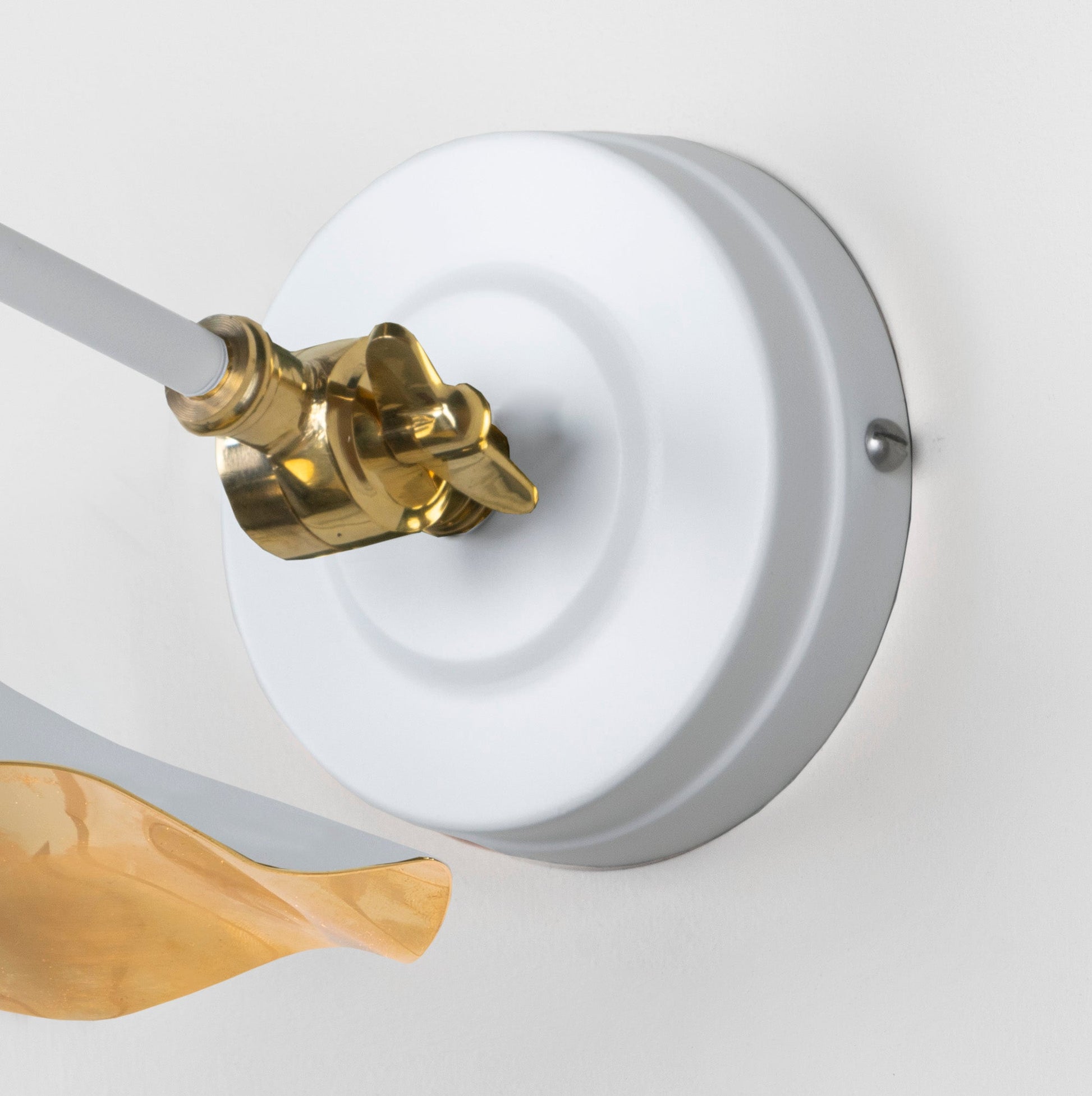 Smooth Brass Flora Wall Light Flock, close up view of fitting and cable.