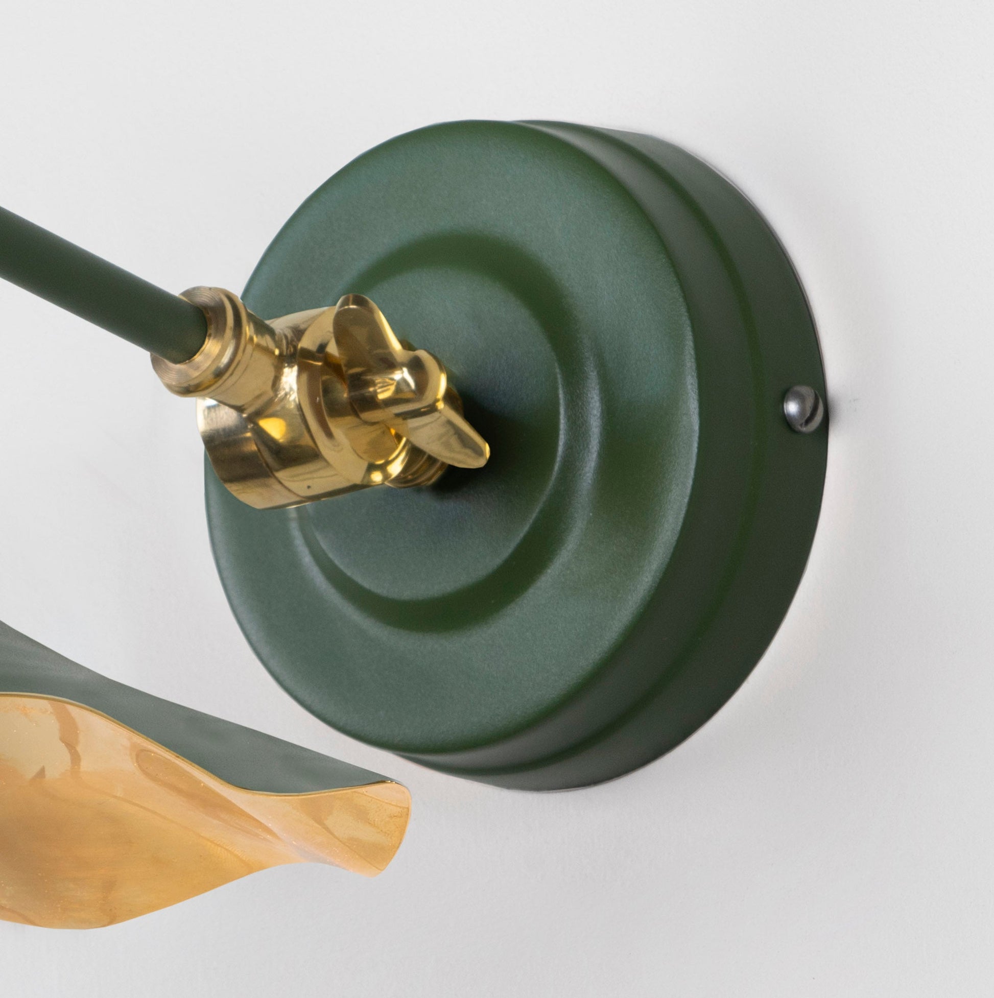 Smooth Brass Flora Wall Light Heath, close up view of fitting and cable.