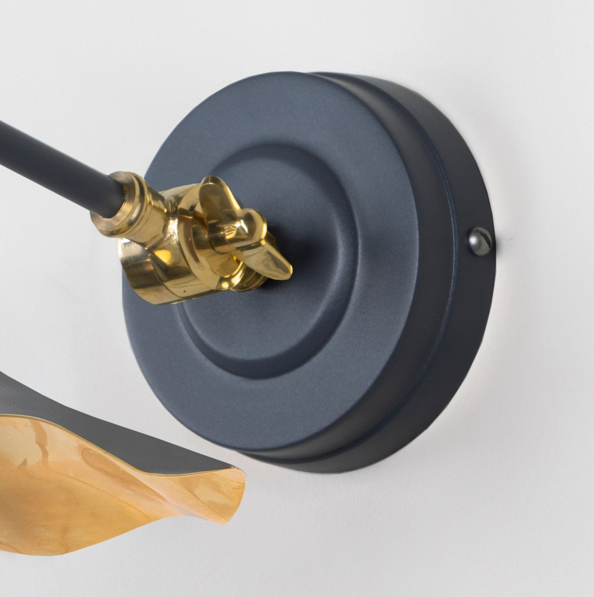 Smooth Brass Flora Wall Light Slate, close up view of fitting and cable.