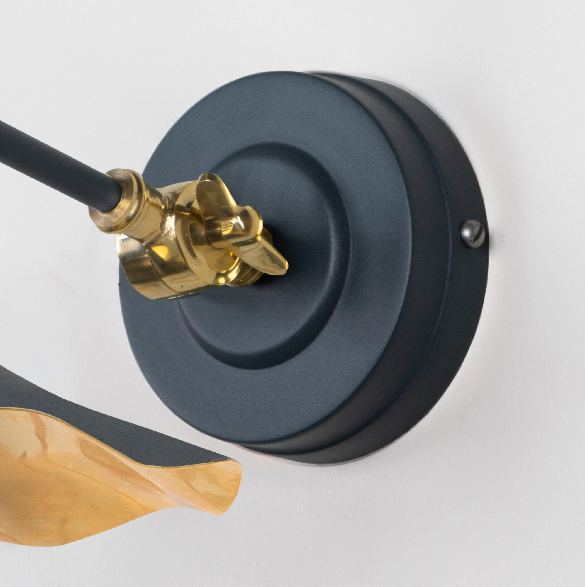 Smooth Brass Flora Wall Light Soot, close up view of fitting and cable.