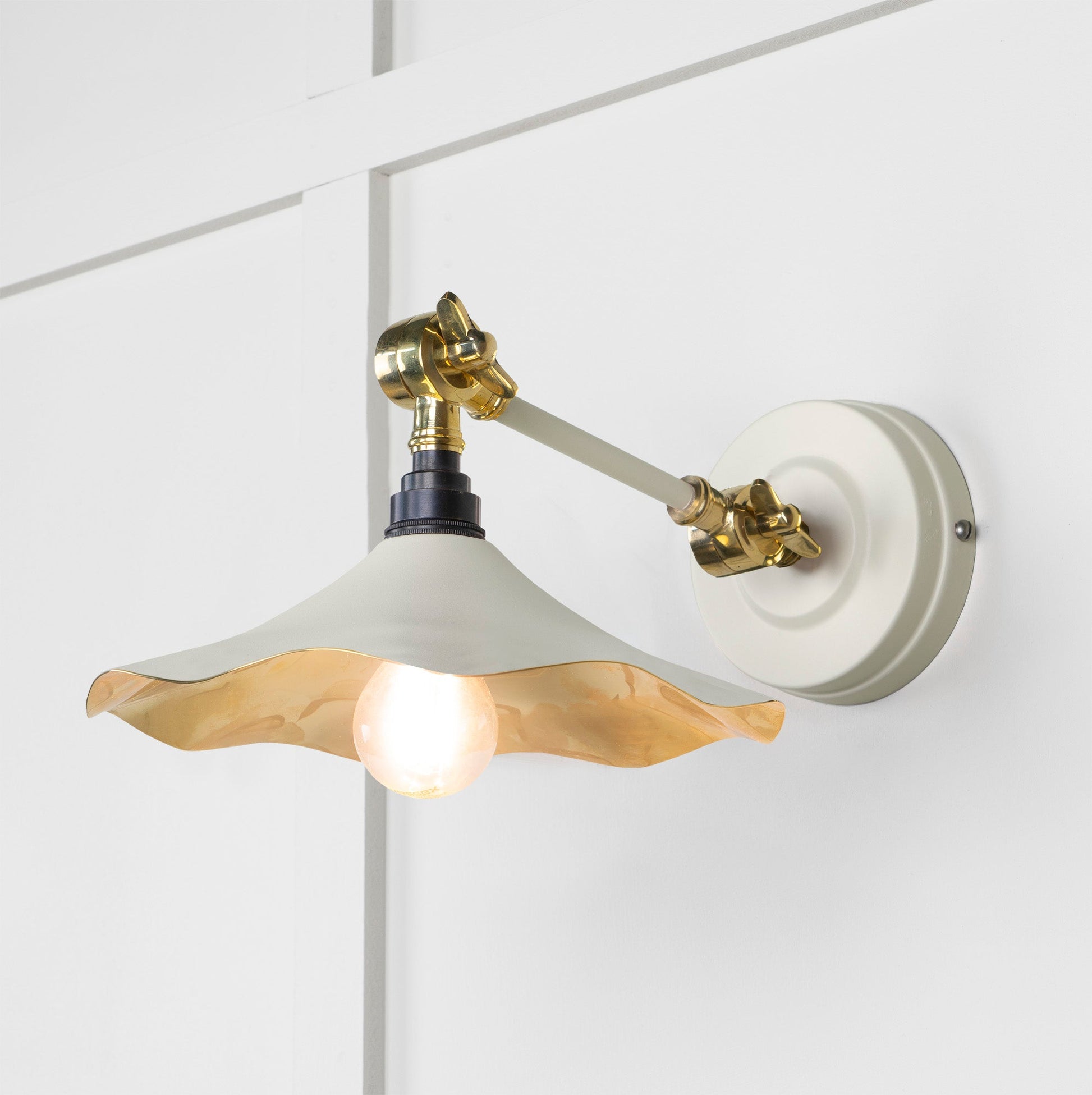Smooth Brass Flora Wall Light Teasel, Front Side with light on.