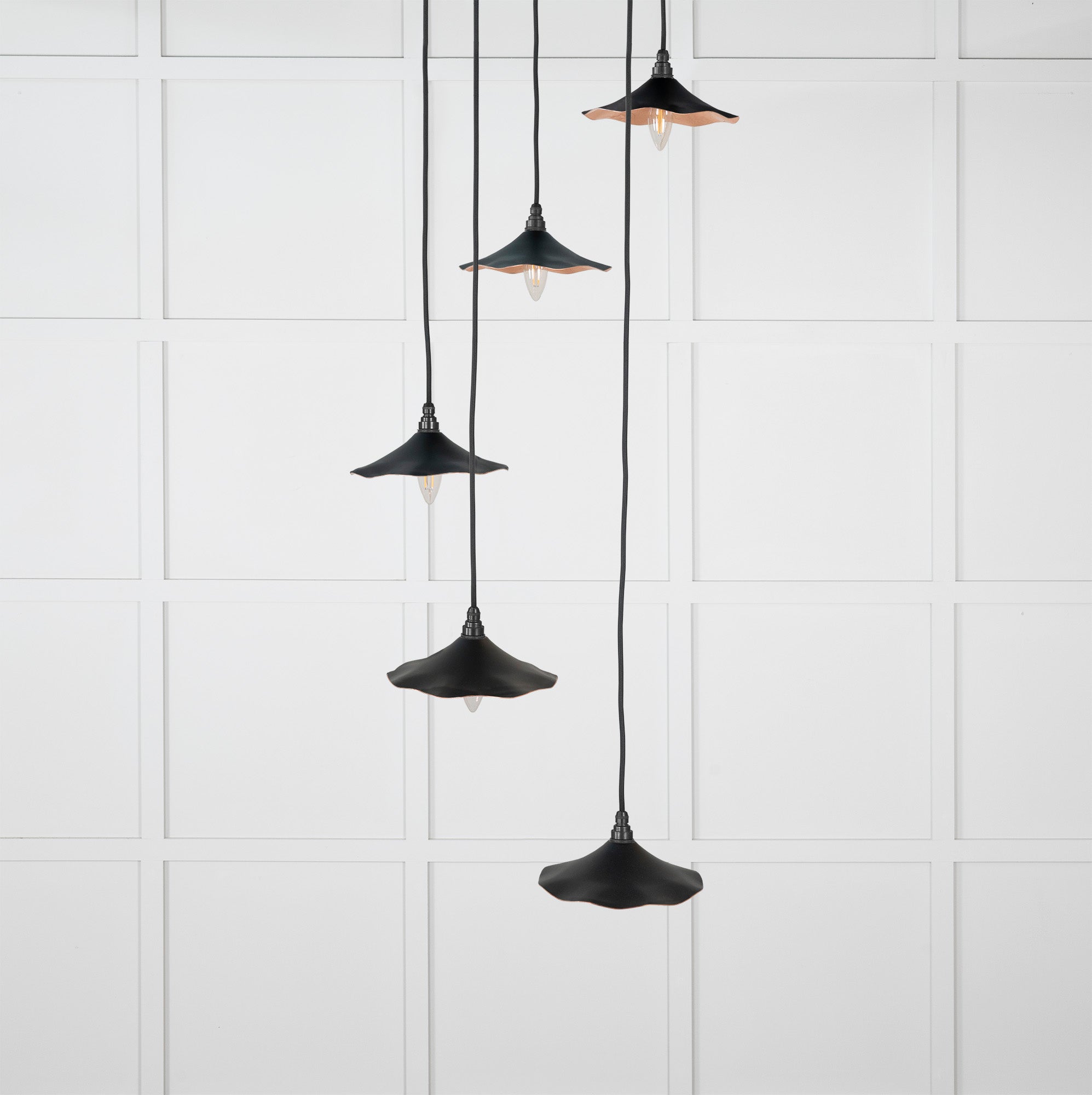 Smooth Copper Flora Cluster Pendant Light Elan Black, Front Side.