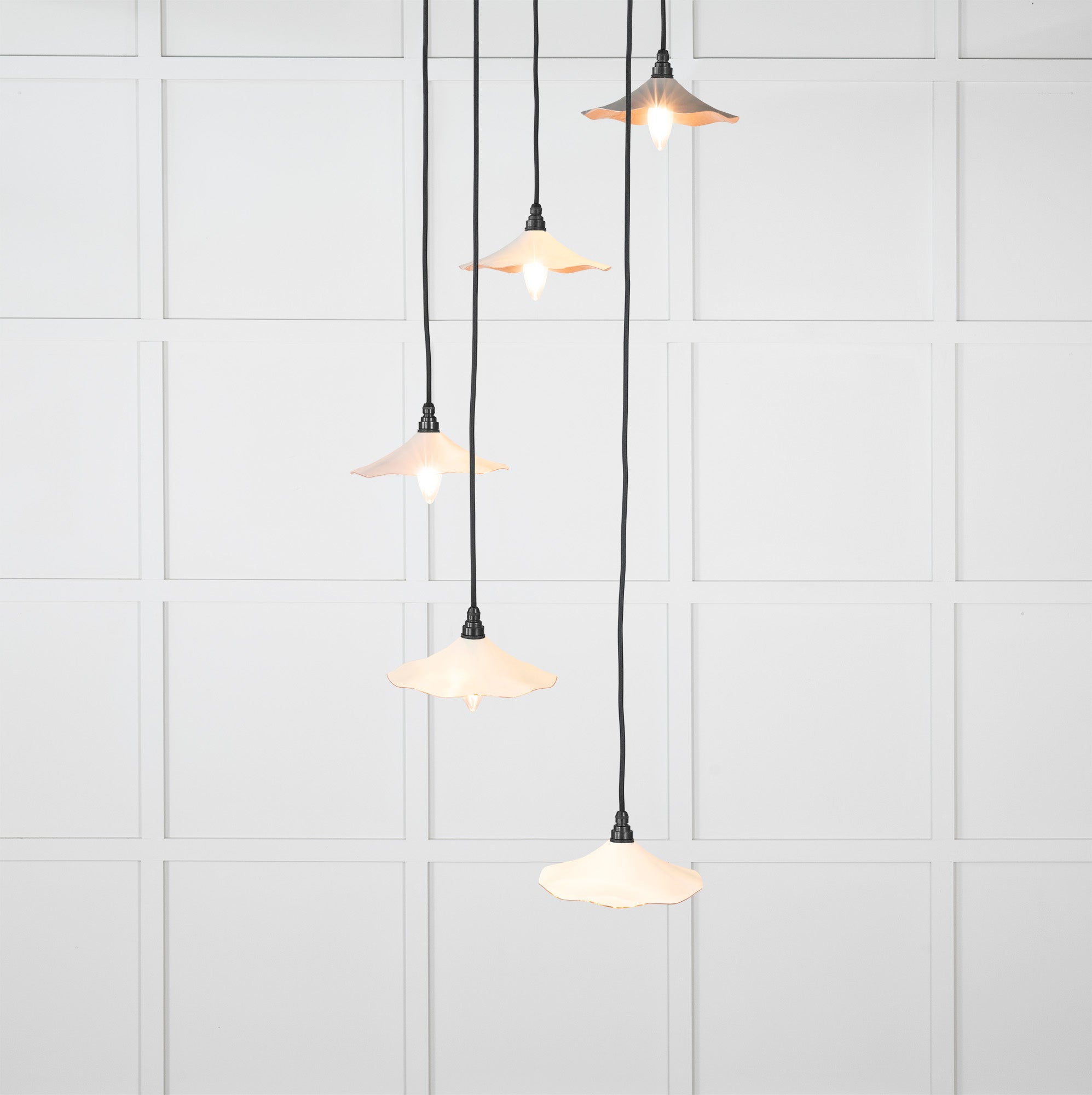 Smooth Copper Flora Cluster Pendant Light Teasel, Front Side with light on.
