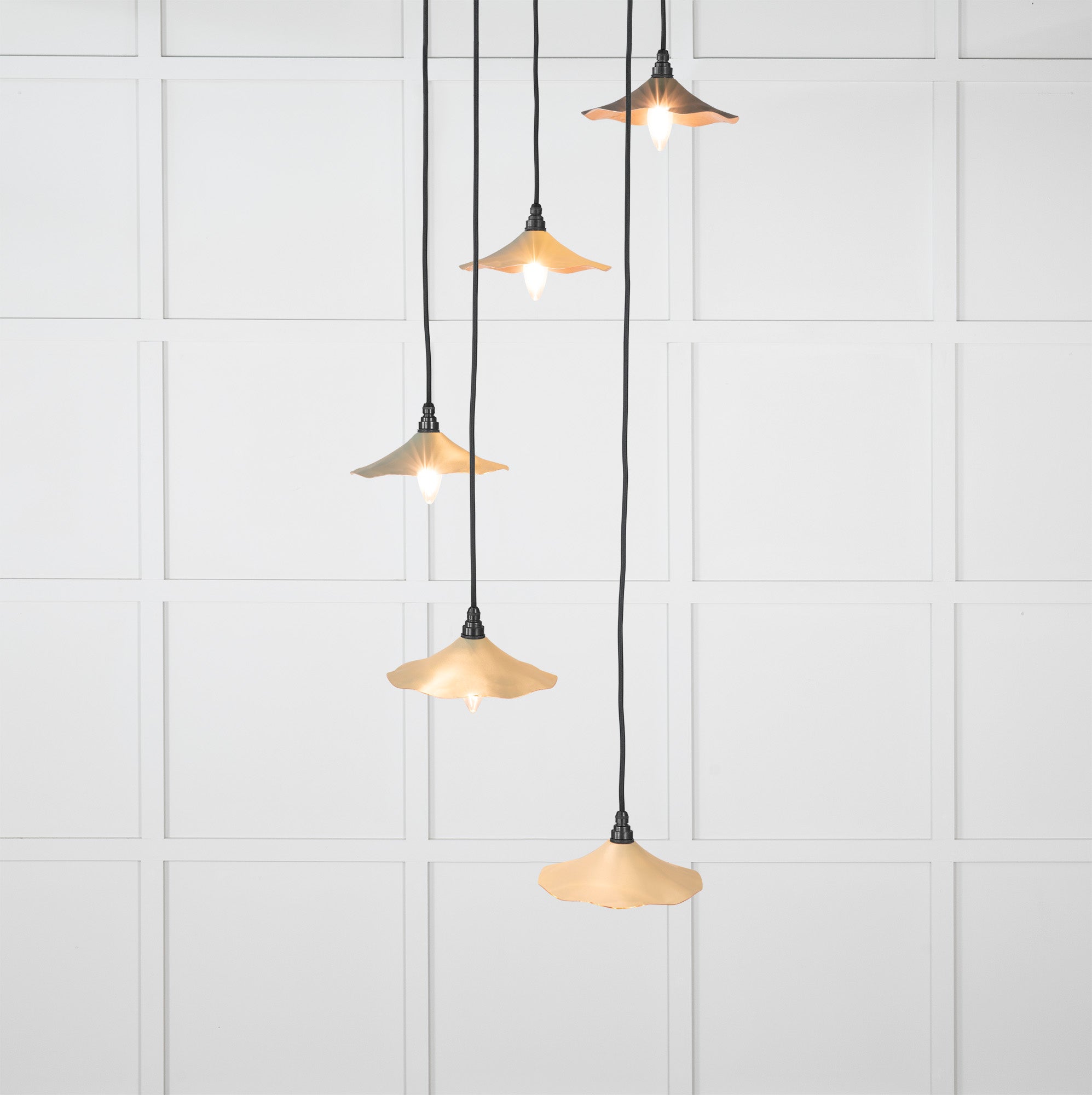 Smooth Copper Flora Cluster Pendant Light Tump, Front Side with light on.