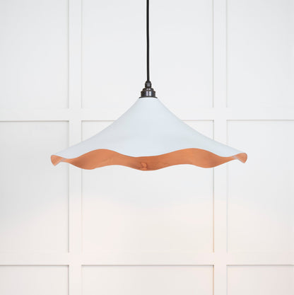 Smooth Copper Flora Pendant Light Birch, Front Side with light on.
