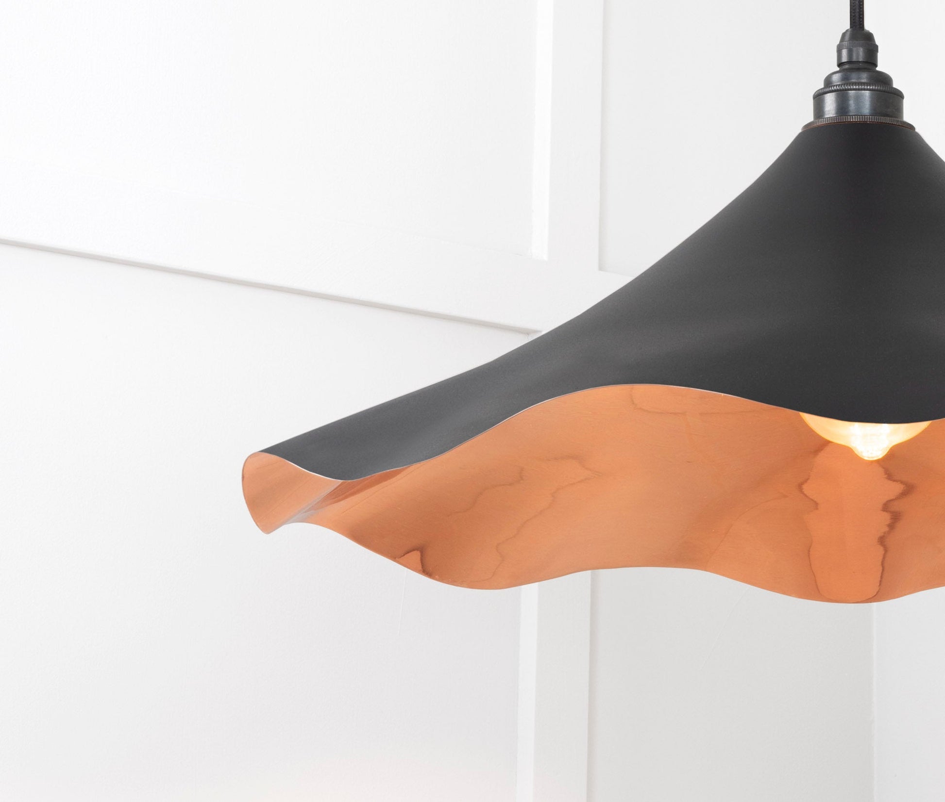 Smooth Copper Flora Pendant Light Elan Black, Detailed close up view of pendant.