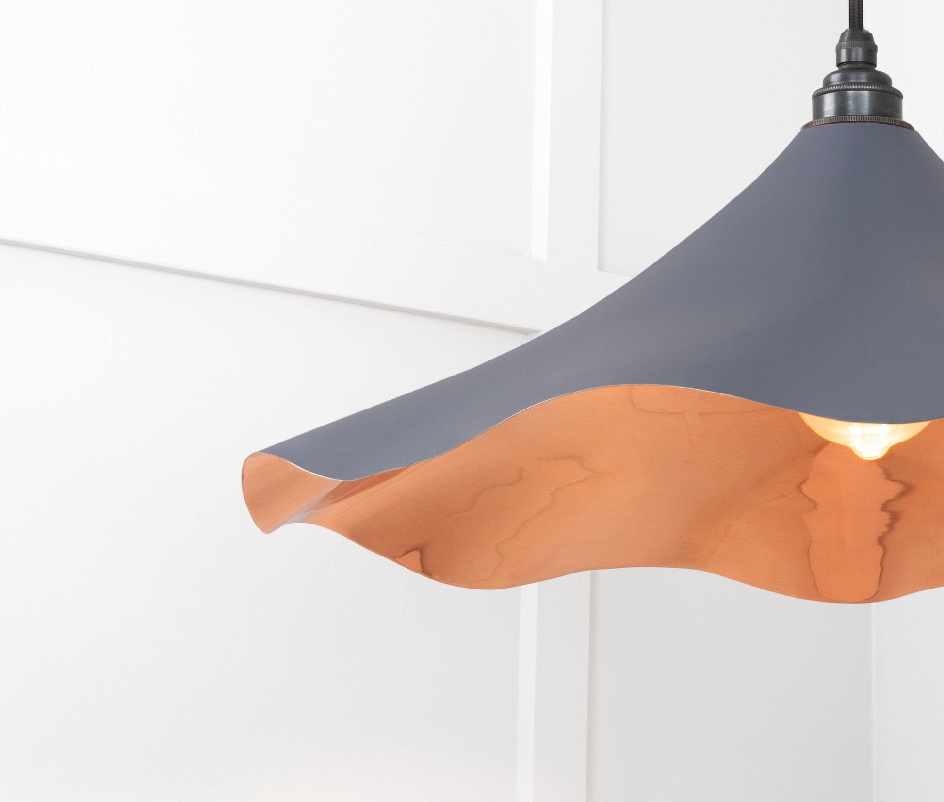 Smooth Copper Flora Pendant Light Slate, Detailed close up view of pendant.