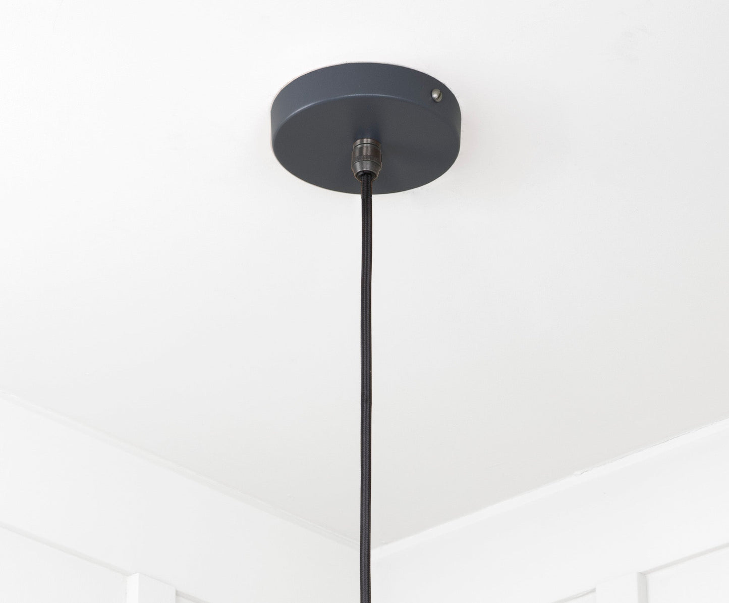 Smooth Copper Flora Pendant Light Slate, close up view of fitting and cable.