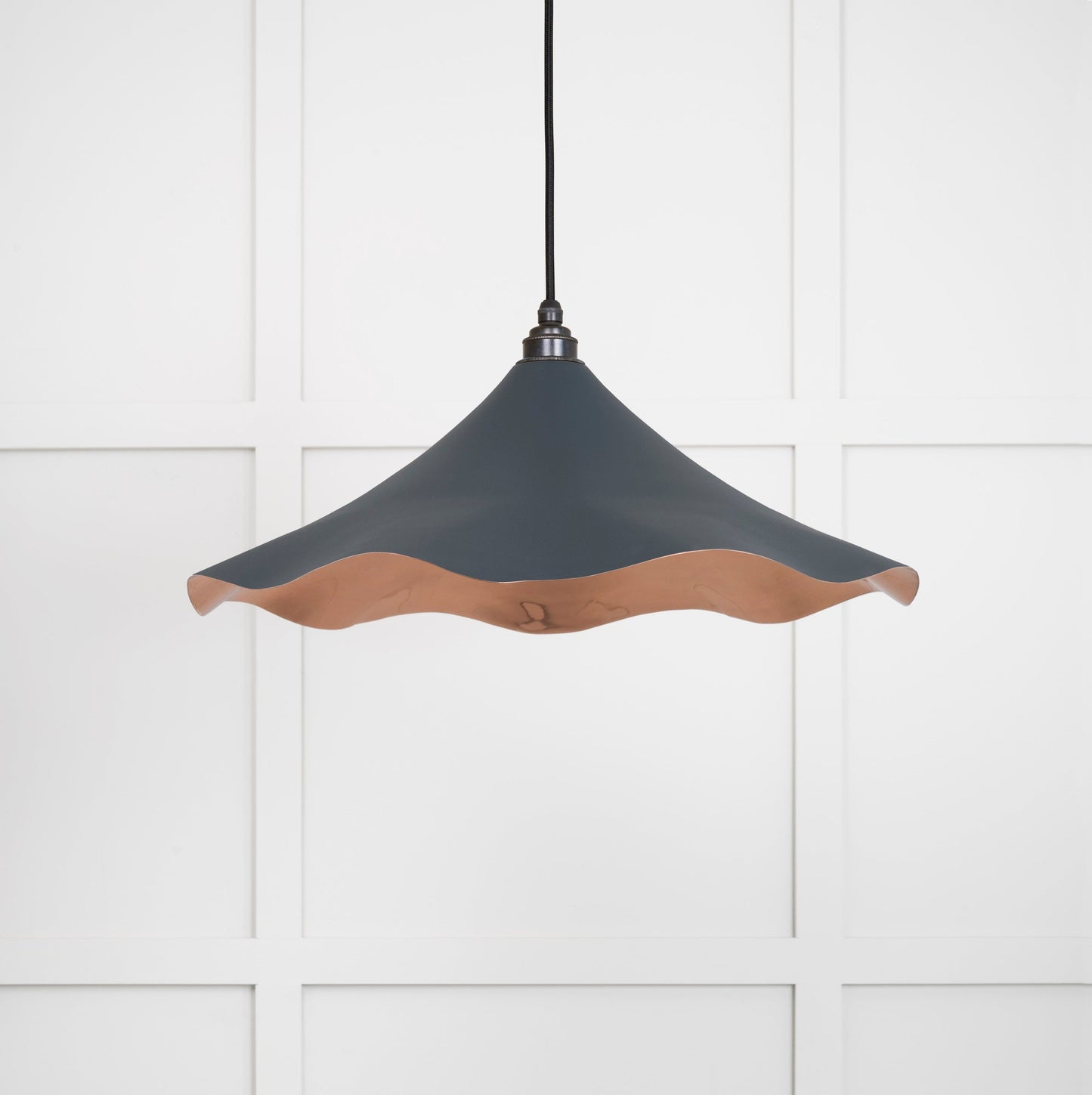 Smooth Copper Flora Pendant Light Soot, Front Side.