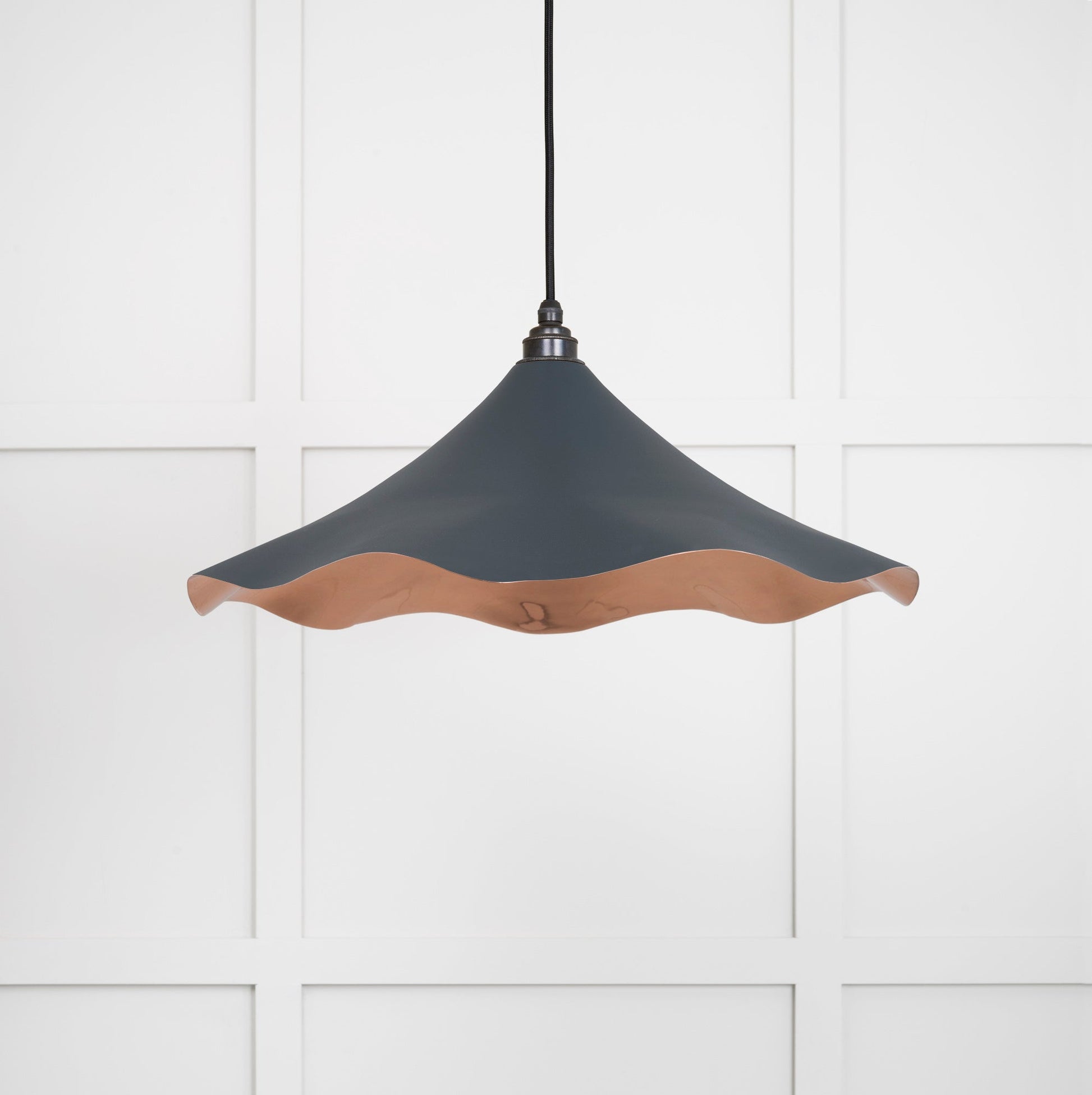 Smooth Copper Flora Pendant Light Soot, Front Side.