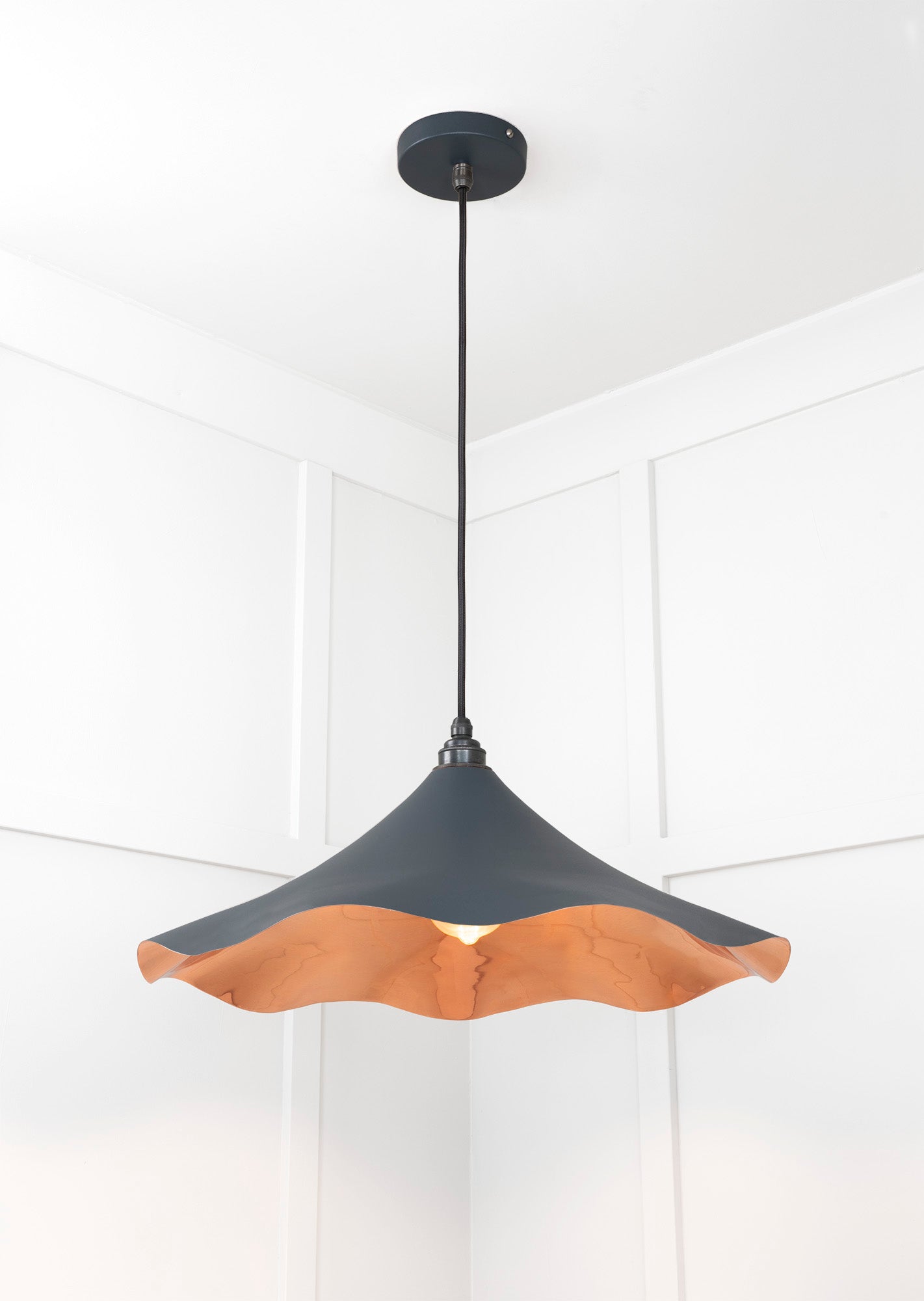 Smooth Copper Flora Pendant Light Soot, Underside.