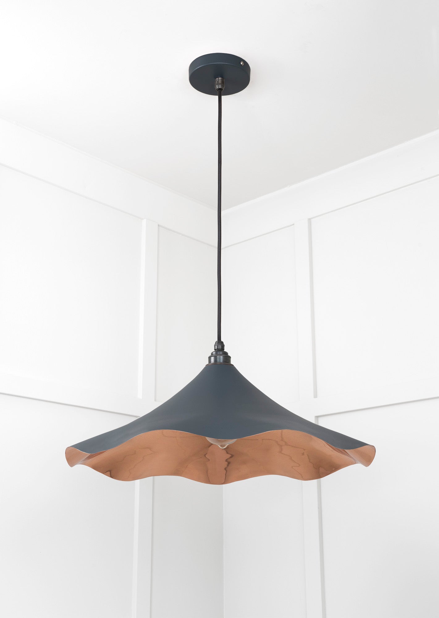 Smooth Copper Flora Pendant Light Soot, Underside.