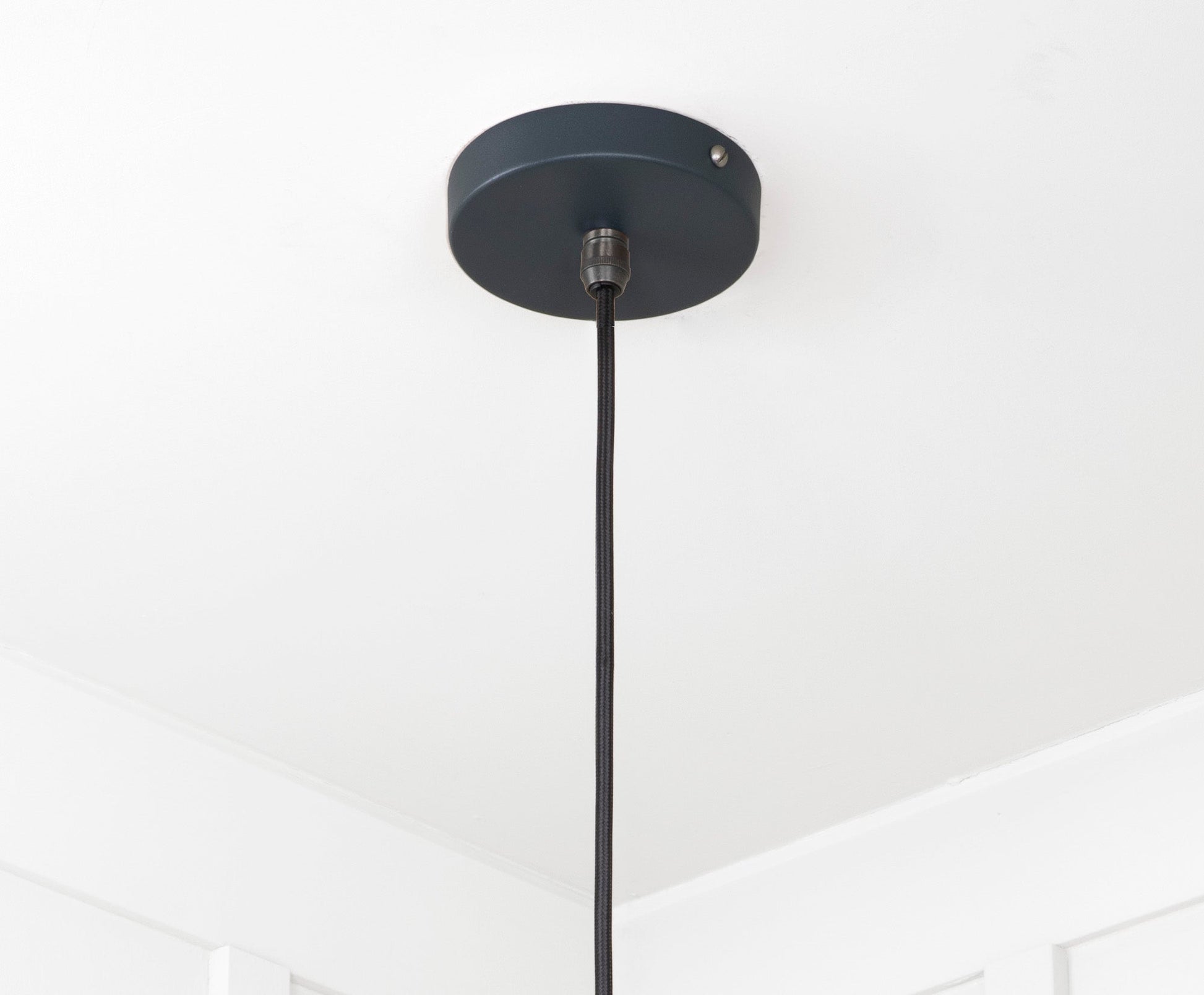 Smooth Copper Flora Pendant Light Soot, close up view of fitting and cable.