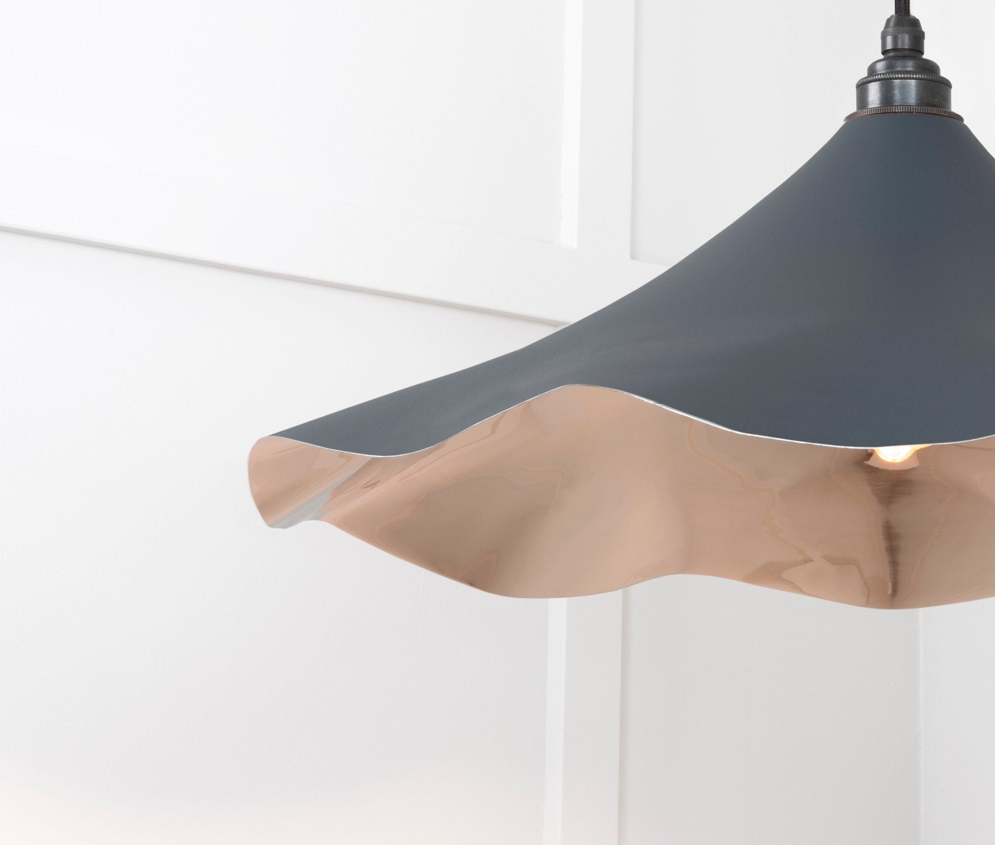Smooth Nickel Flora Pendant Light Soot, Detailed close up view of pendant.