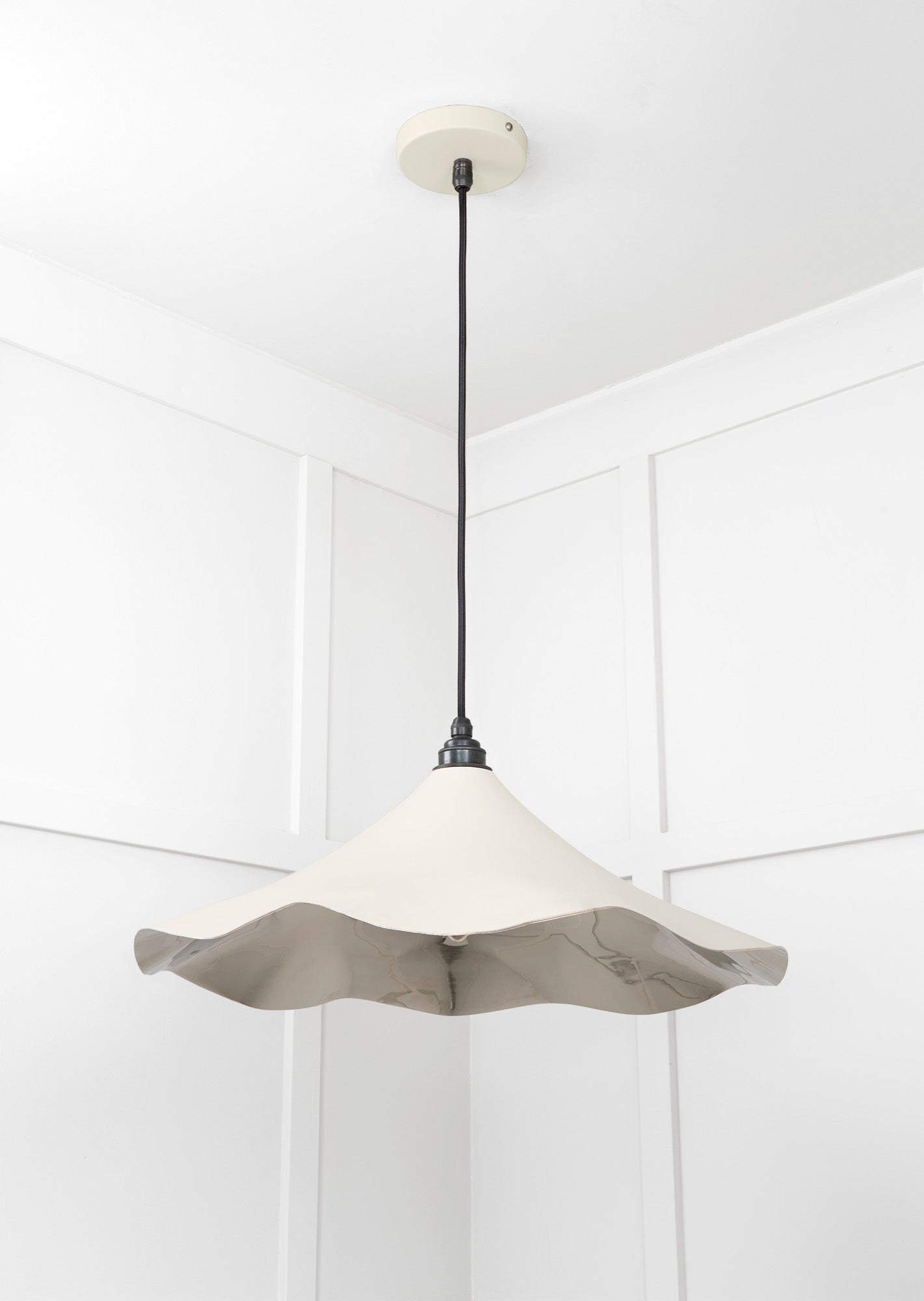Smooth Nickel Flora Pendant Light Teasel, Underside.