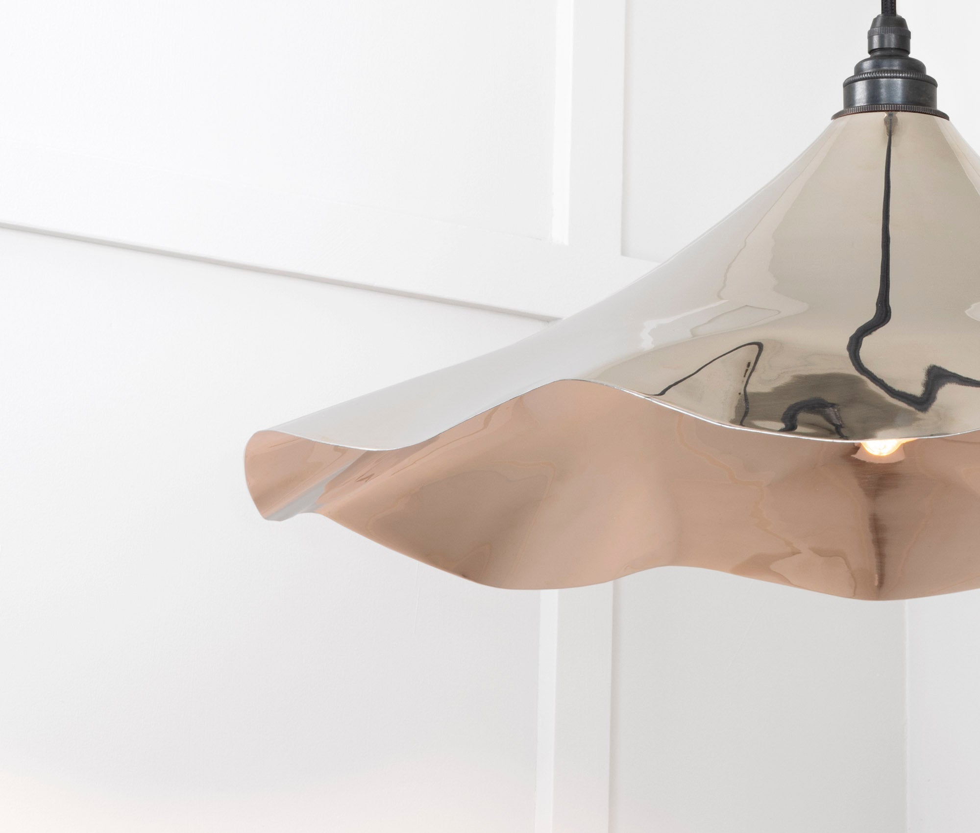 Smooth Nickel Flora Pendant Light , Detailed close up view of pendant.