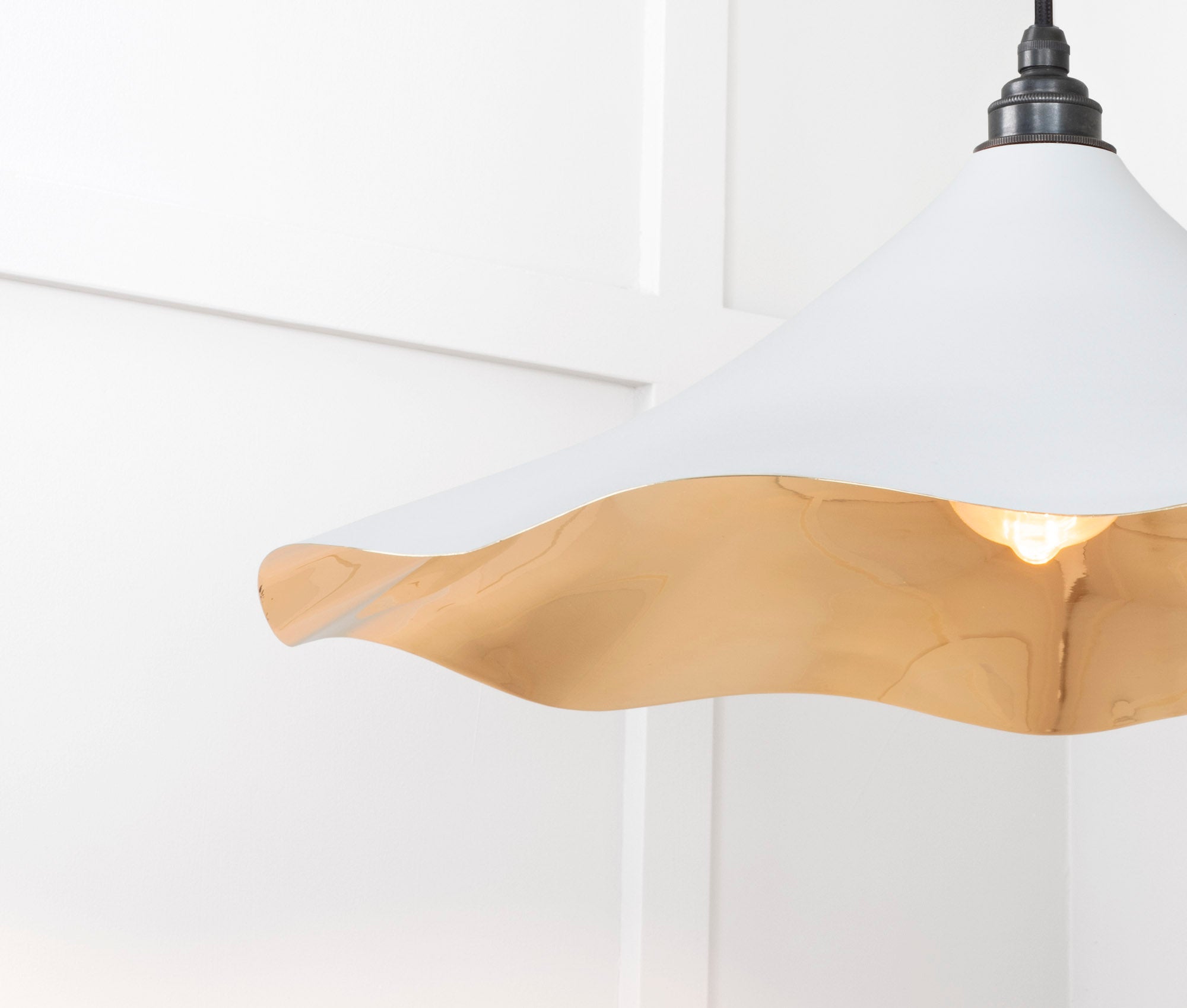 Smooth Brass Flora Pendant Light Birch, Detailed close up view of pendant.