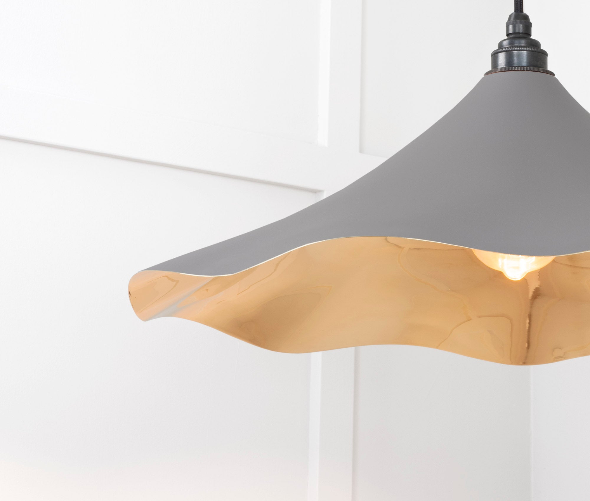 Smooth Brass Flora Pendant Light Bluff, Detailed close up view of pendant.