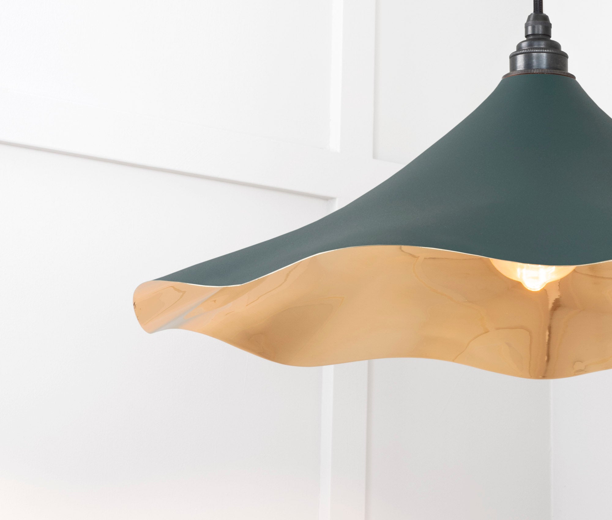 Smooth Brass Flora Pendant Light Dingle, Detailed close up view of pendant.