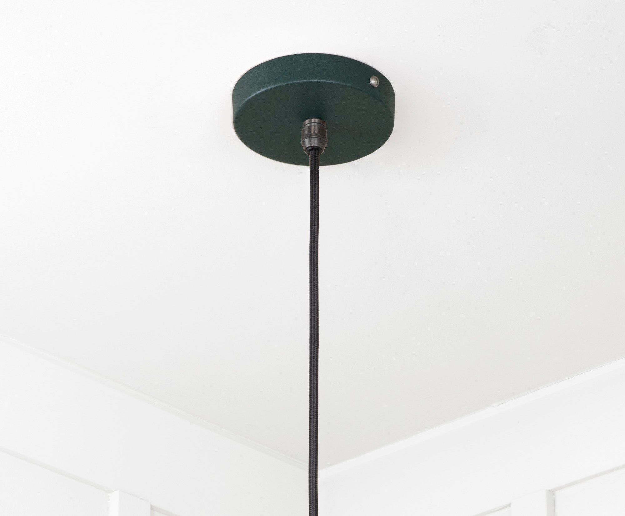 Smooth Brass Flora Pendant Light Dingle, close up view of fitting and cable.