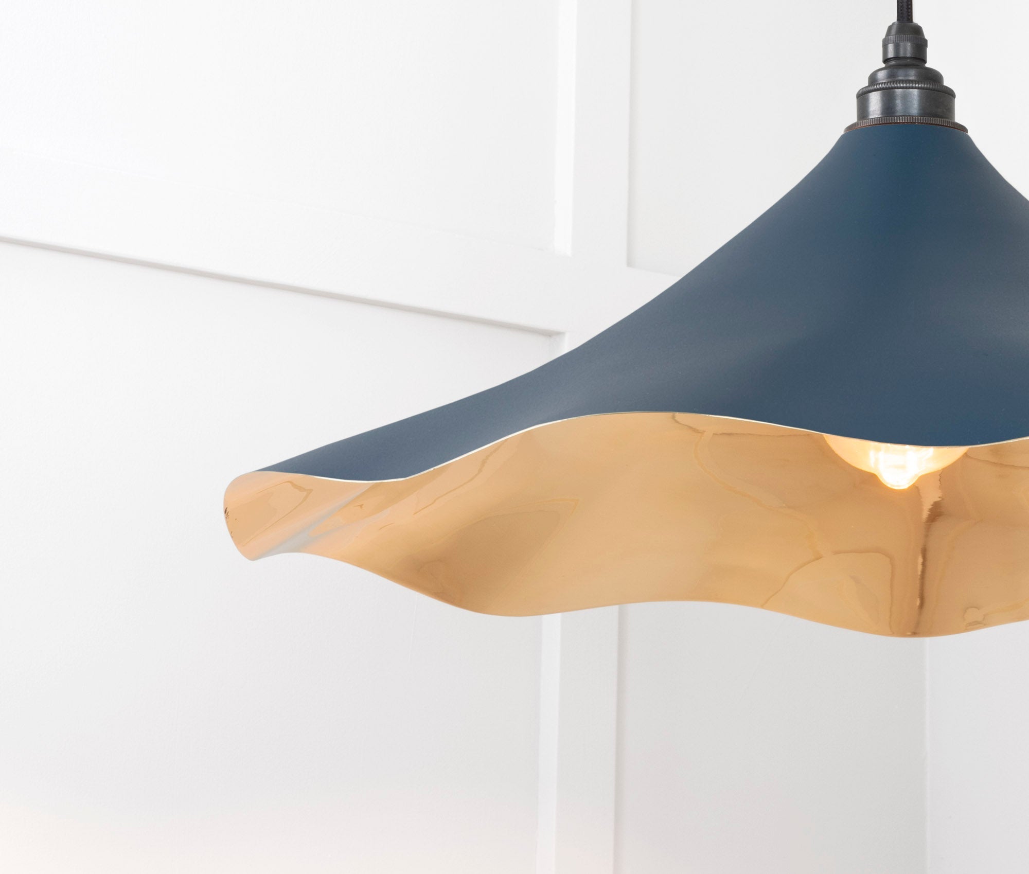 Smooth Brass Flora Pendant Light Dusk, Detailed close up view of pendant.