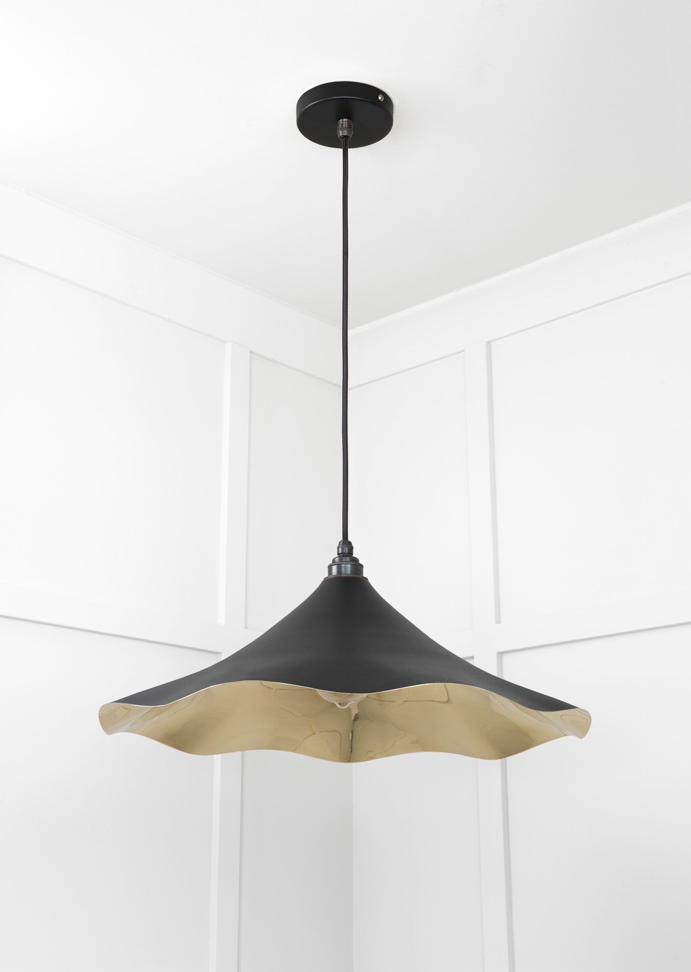 Smooth Brass Flora Pendant Light Elan Black, Underside.