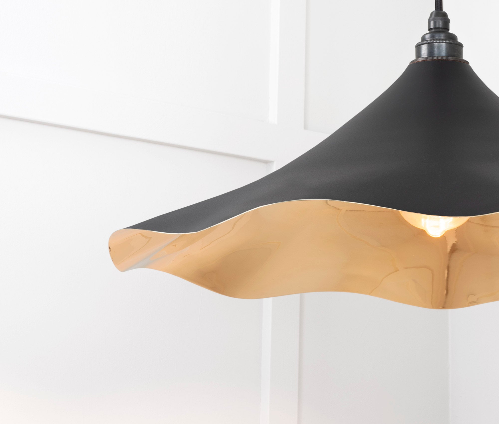 Smooth Brass Flora Pendant Light Elan Black, Detailed close up view of pendant.