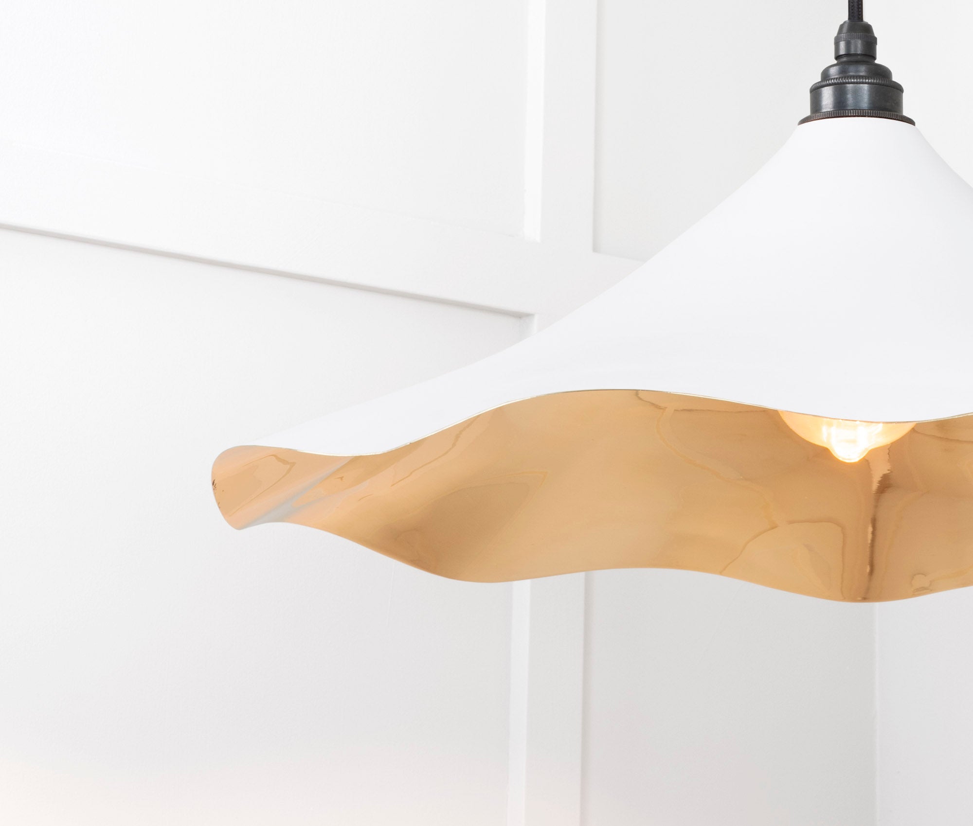 Smooth Brass Flora Pendant Light Flock, Detailed close up view of pendant.